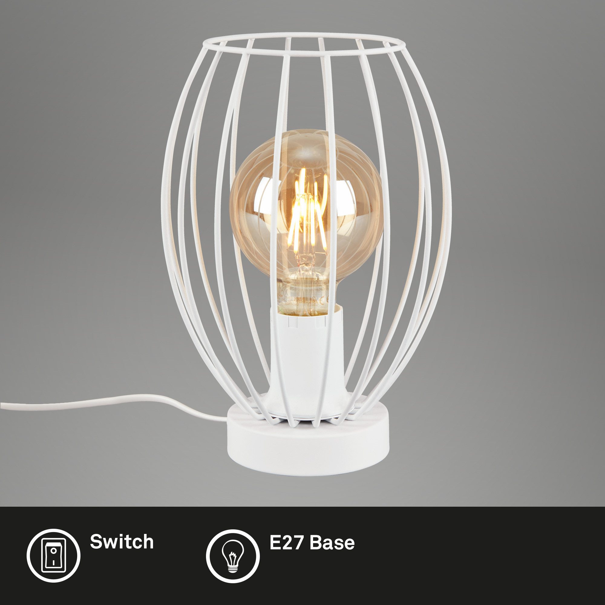 Briloner Leuchten Tischleuchte Tischlampe Extra-Warmweiß E27, ohne Leuchtmittel, 2700K - Extra - Warmweiß, 1-flammig, inkl. Kabelschalter An/Aus, schwarz, exkl. E27, max. 25 W