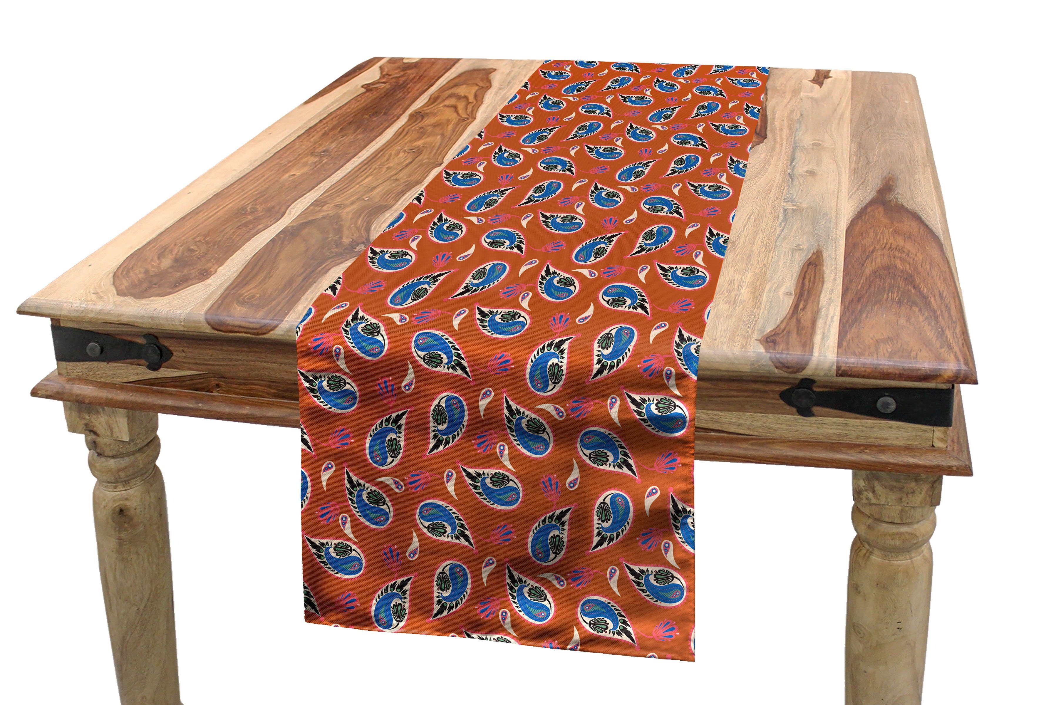 Abakuhaus Tischläufer Esszimmer Küche Rechteckiger Dekorativer Tischläufer, Brown Paisley Folk Mode-Muster