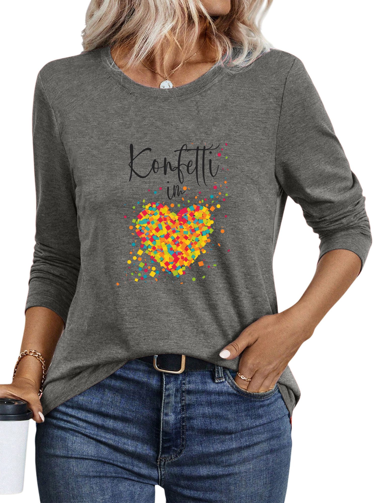 PYLIKE Langarmshirt Shirts Damen Casual Regenbogenherz günstig online kaufen