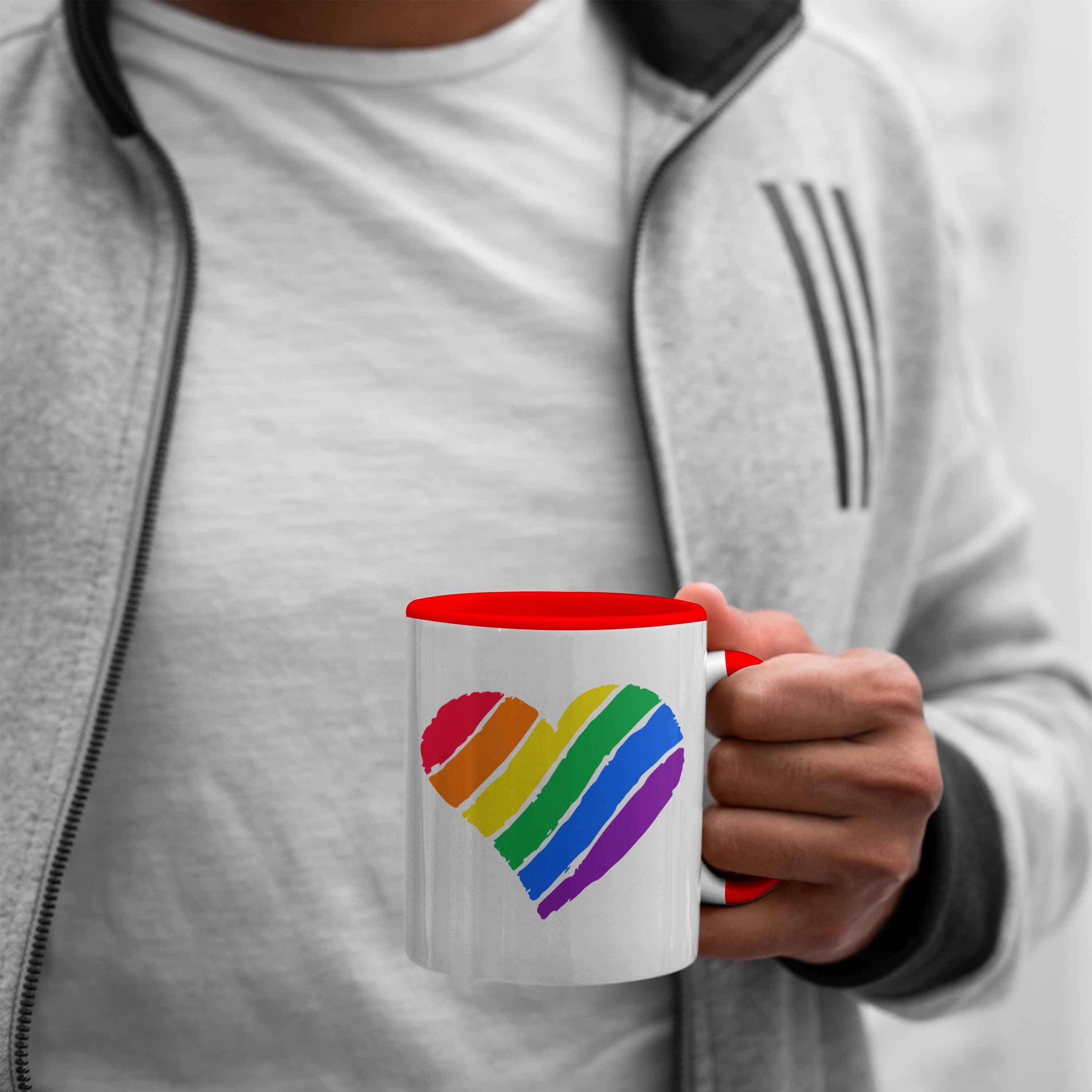 Trendation Tasse Trendation Transgender Rot Lesben LGBT Tasse Geschenk Pride - Grafik Herz Schwule Regenbogen
