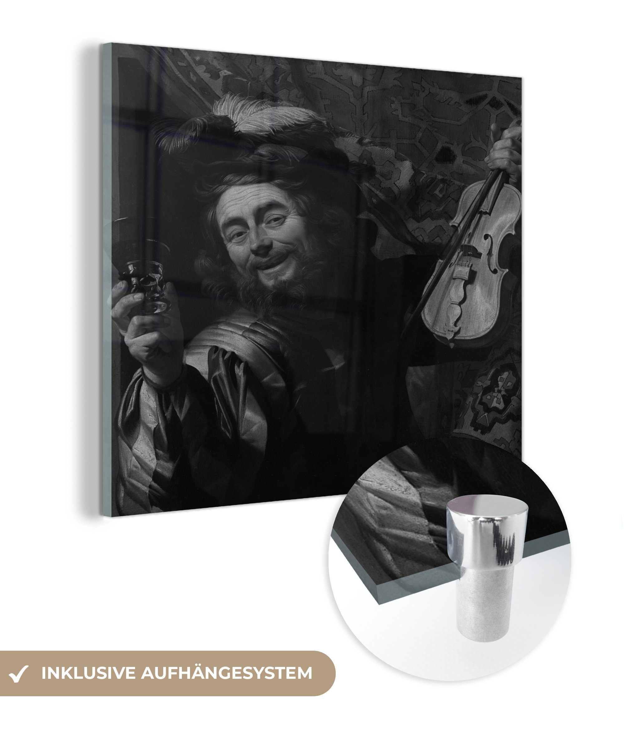 MuchoWow Acrylglasbild Ein fröhlicher Fiedler - Gerard van Honthorst, (1 St), Glasbilder - Bilder auf Glas Wandbild - Foto auf Glas - Wanddekoration