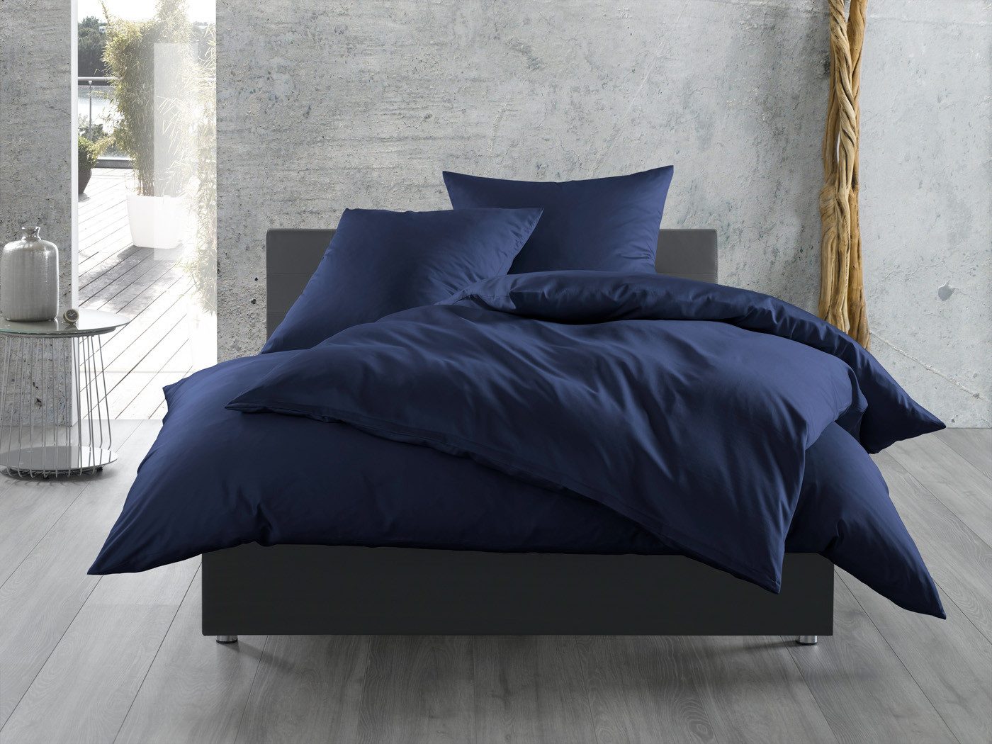 ZO HOME Bettwäsche Zo! Home Mako-Satin Bettwäsche 200x200 cm Satinado uni Navy Blue dunke, Mako-Satin, 3 teilig