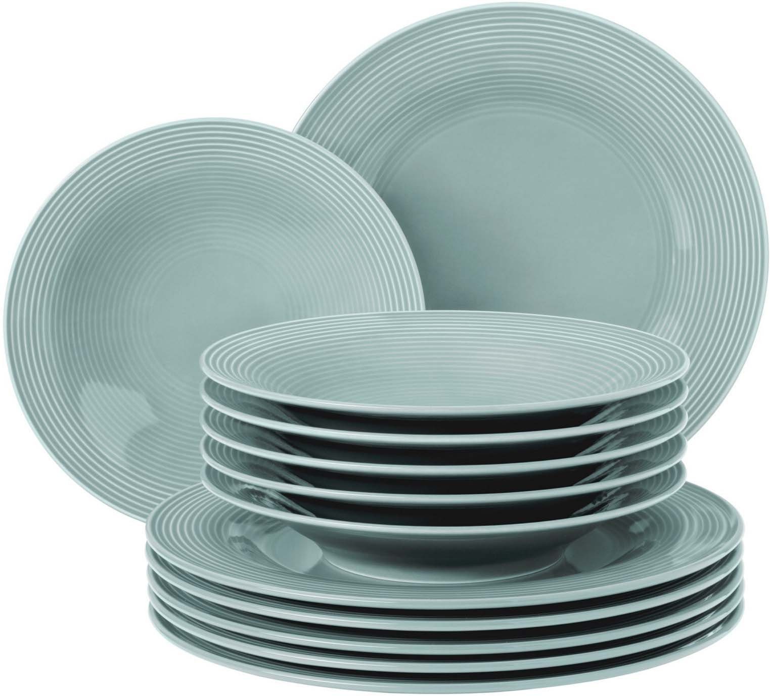Seltmann Weiden Tafelservice Teller Set, Geschirr-Set Beat (12-tlg), 6 Personen, Porzellan, mit Rillendekor, 12 Teile, für 6 Personen