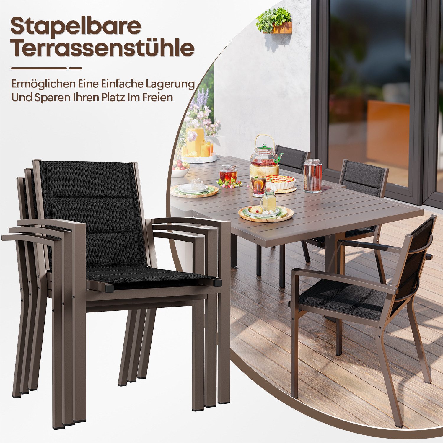 Furnicopia Gartenstuhl Freizeitstühle (2er-Set) Stapelbare Aluminiumstühle, günstig online kaufen