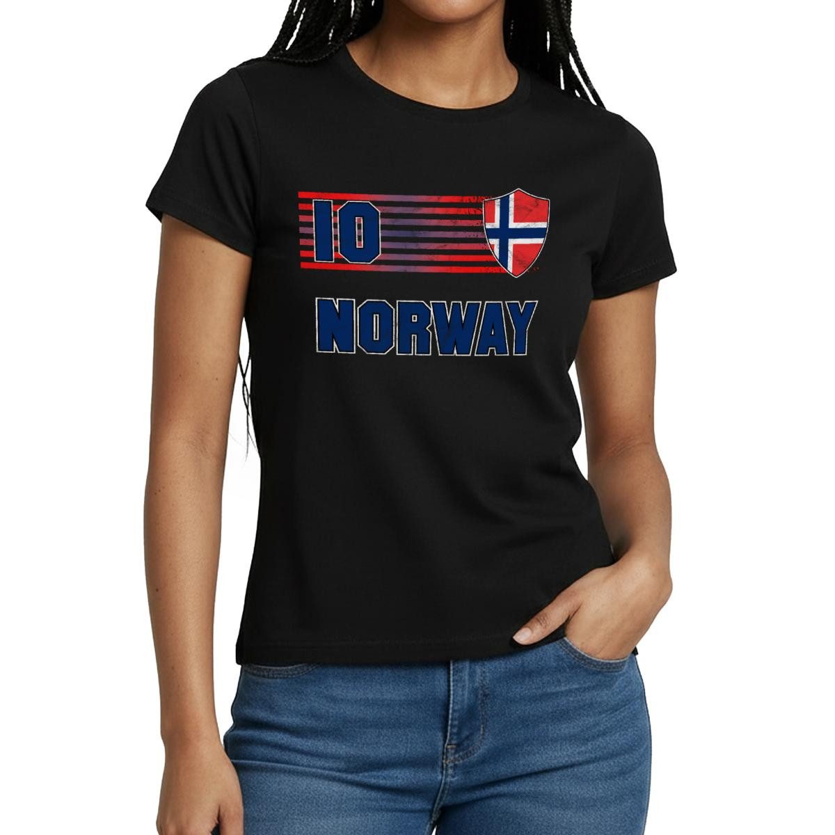 Spreadshirt T-Shirt Norwegen Trikot, Norwegen Fußball Flagge Frauen T-Shirt (1-tlg) Slim Fit, fällt klein aus