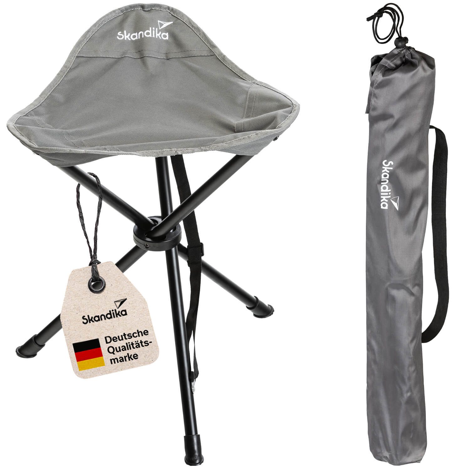 Skandika Campingstuhl Dreibeinhocker Tomperi, Klappbarer Campinghocker, bis 100 kg, leicht, mit Tragetasche, Stahlgestänge, Anti-Rutsch-Füße, Outdoor