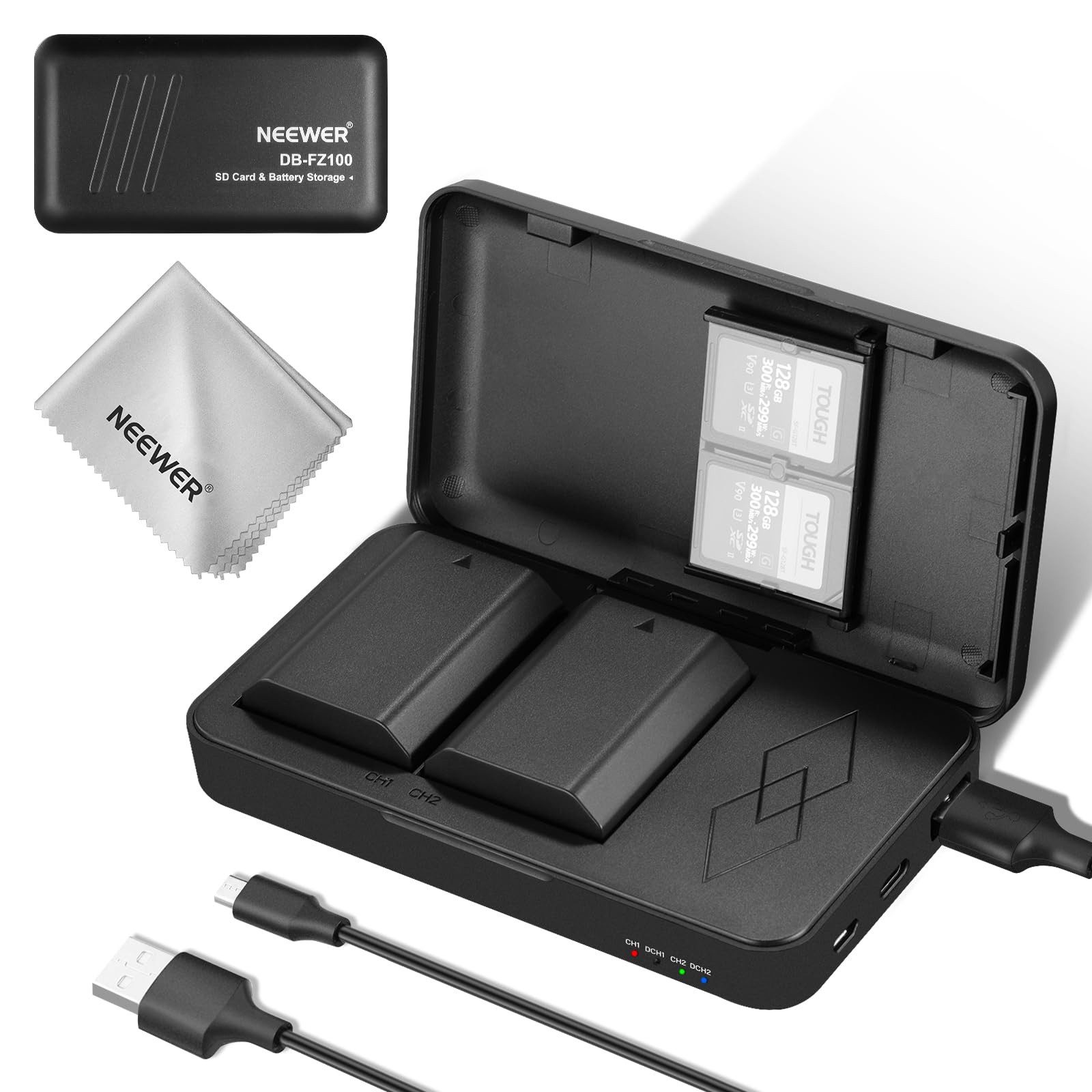 Neewer NP-FZ100 Akku-Set 2280mAh, 2 Akkus + Ladegerät, für Sony Kameras Kamera-Akku D 2280 mAh, Vollständiger Ladeschutz