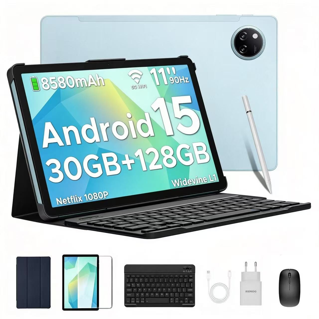 DOOGEE TabA9Pro+ Tablet mit Tastatur Android 15 128GB/2TB,11 Zoll Gaming Tablet (11", 128 GB, Android 15, 8580 mAh Akku, 13 MP + 5 MP, WiFi 5, Face ID, OTG, Widevine L1)