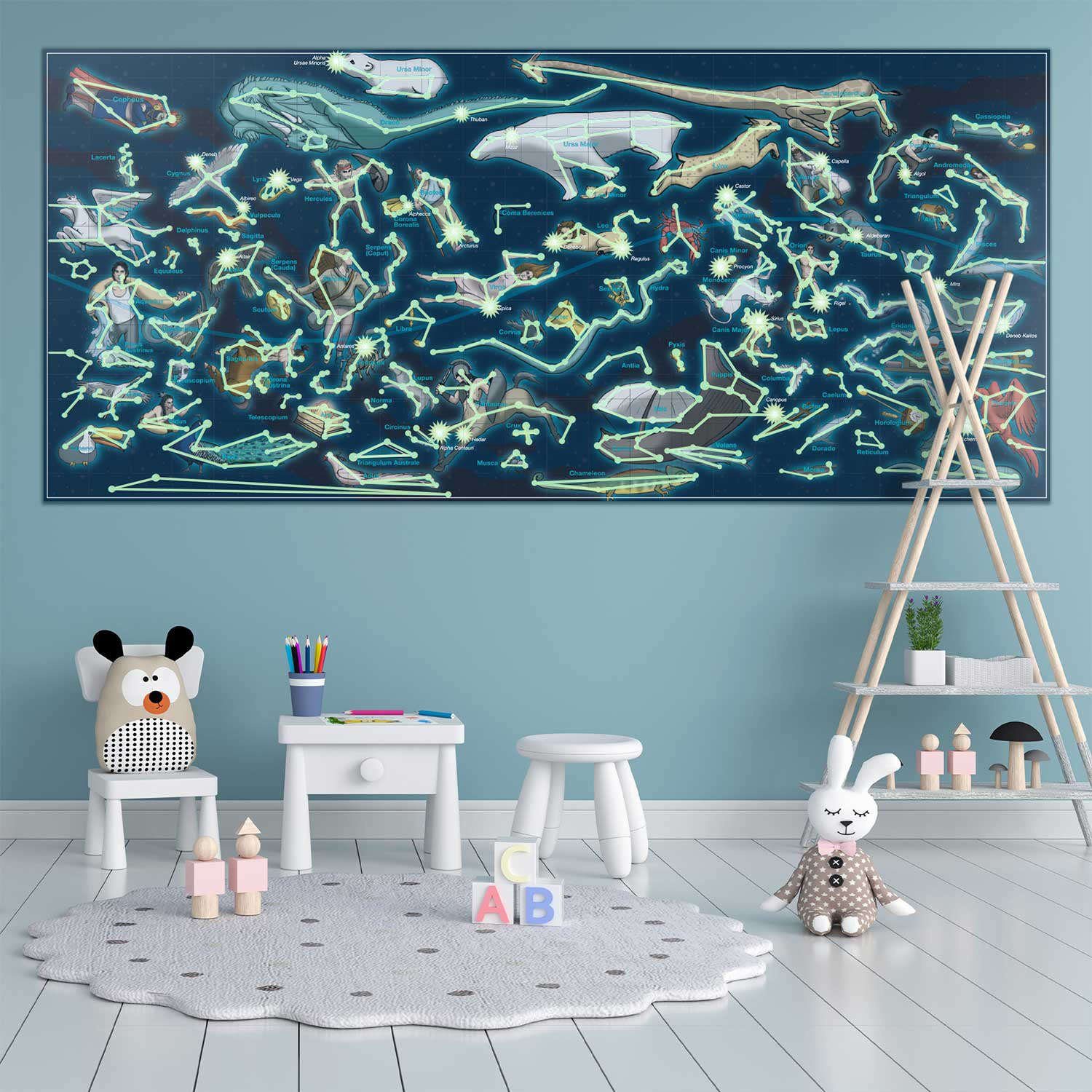 Goods+Gadgets Poster Leuchtendes Sternenhimmel Poster – XXL Glow in the Dark Sternenbild, Sternzeichen (Kunstdruck), XXL phosphoreszierende Galaxie 100 x 44 cm – Bild 4 von 4
