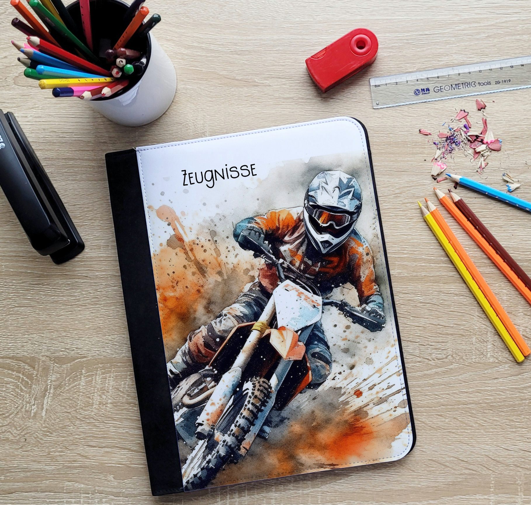 CreaDesign Schreibmappe Kinder Zeugnismappe, Dokumentenmappe, Ordner A4, Motorcross (1-St)