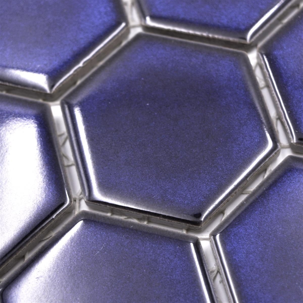 Mosafil Mosaikfliesen Keramikmosaik Fliesen Salomon Hexagon H51, Keramik 28.100x32.500, blau, Verlegefertig auf ein Netz geklebt - Frostsicher - Wasserfest