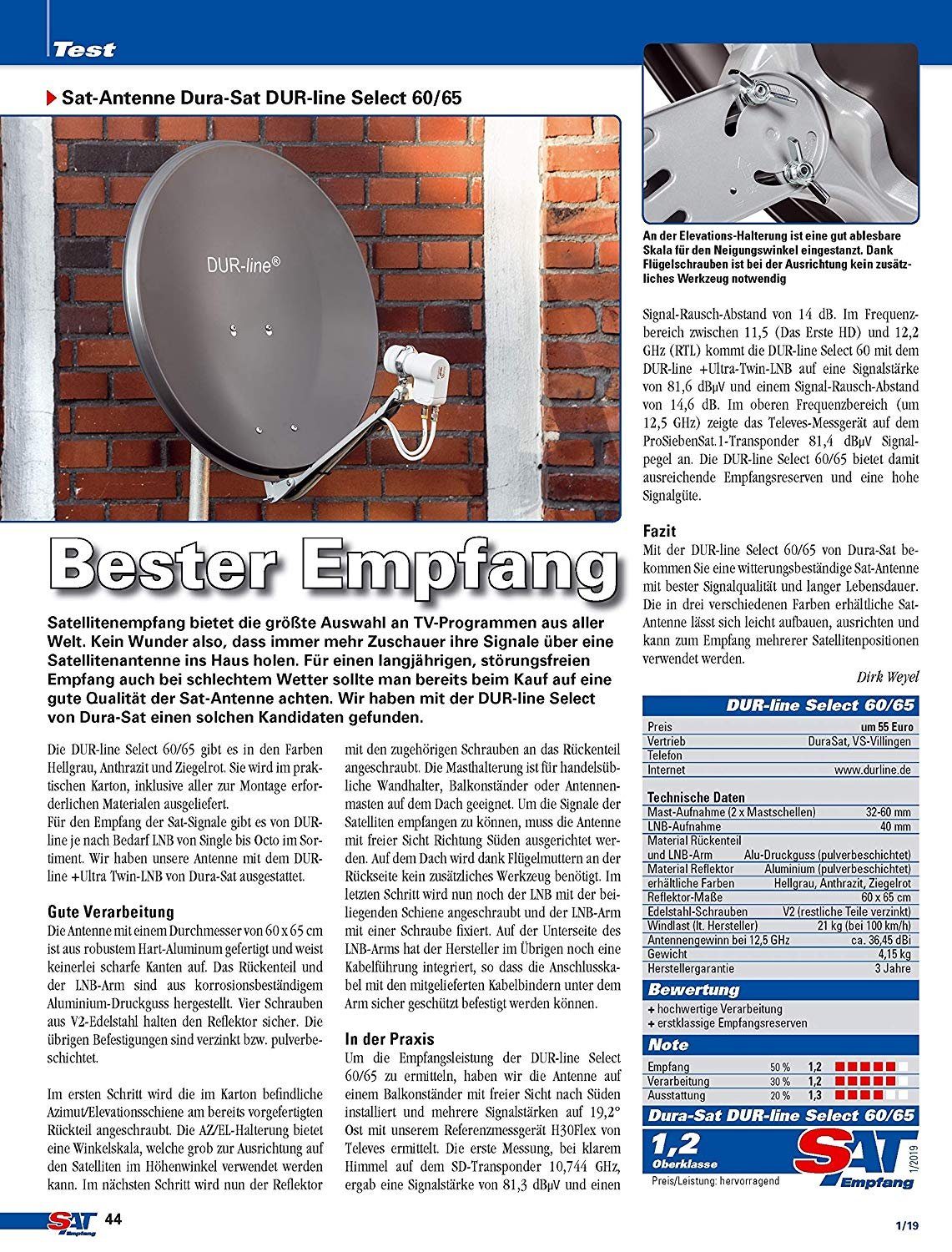 DUR-line DUR-line Select 60/65cm Anthrazit Satelliten-Schüssel - Test + Sehr Sat-Spiegel