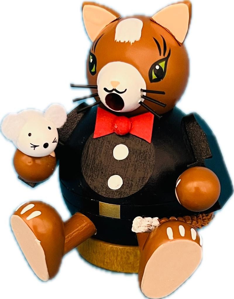 Richard Glaesser Räuchermännchen Mini Katze, Höhe 8cm, Handwerkskunst original Erzgebirge