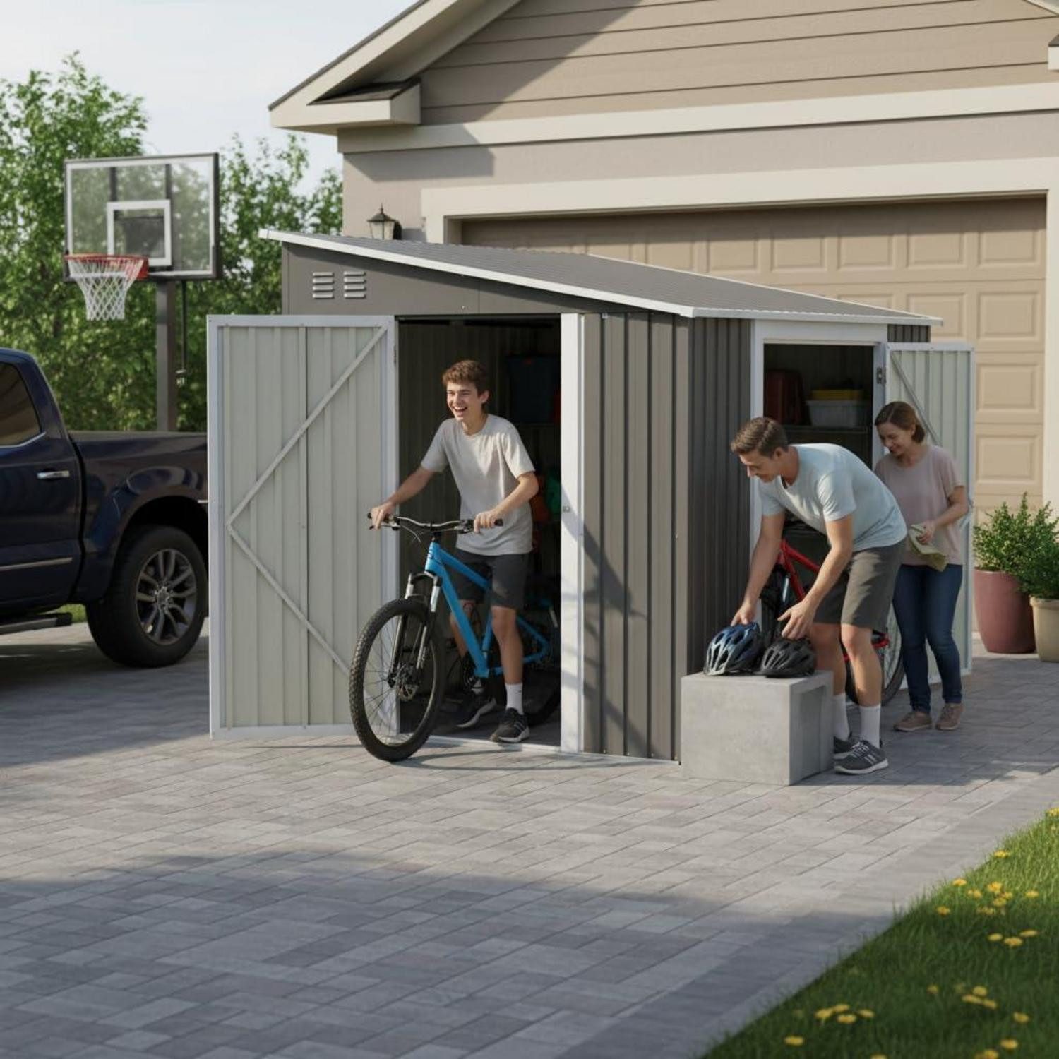 LuxusKollektion Gerätehaus Geräteschuppen Metall 1,8x2,4m Doppeltür mit Boden-Kit, (1 St)