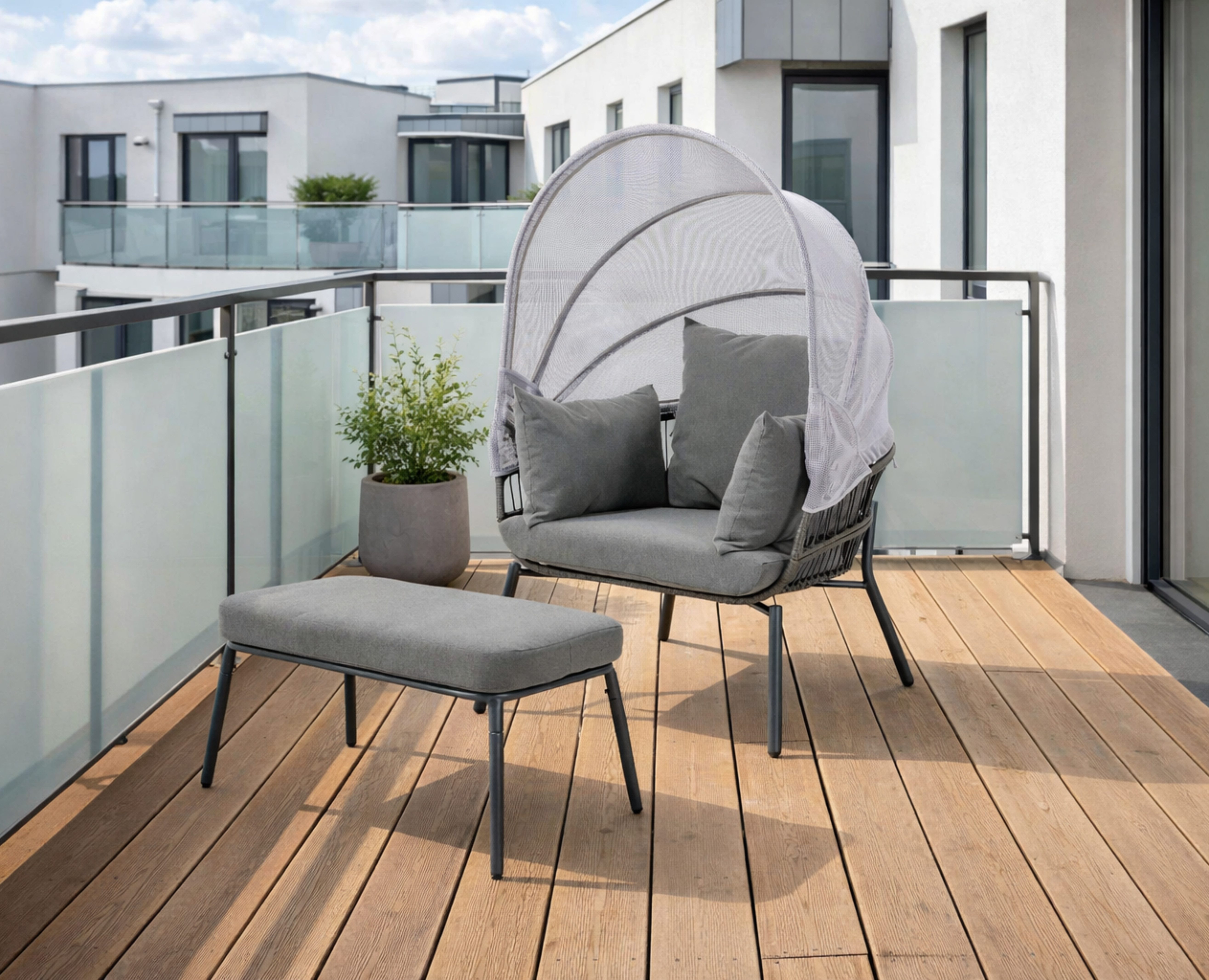 Leco Gartensessel Balkonsessel Gartenstuhl Chillsessel Ruhesessel Korbsessel CLARA (Relaxsessel mit Hocker)