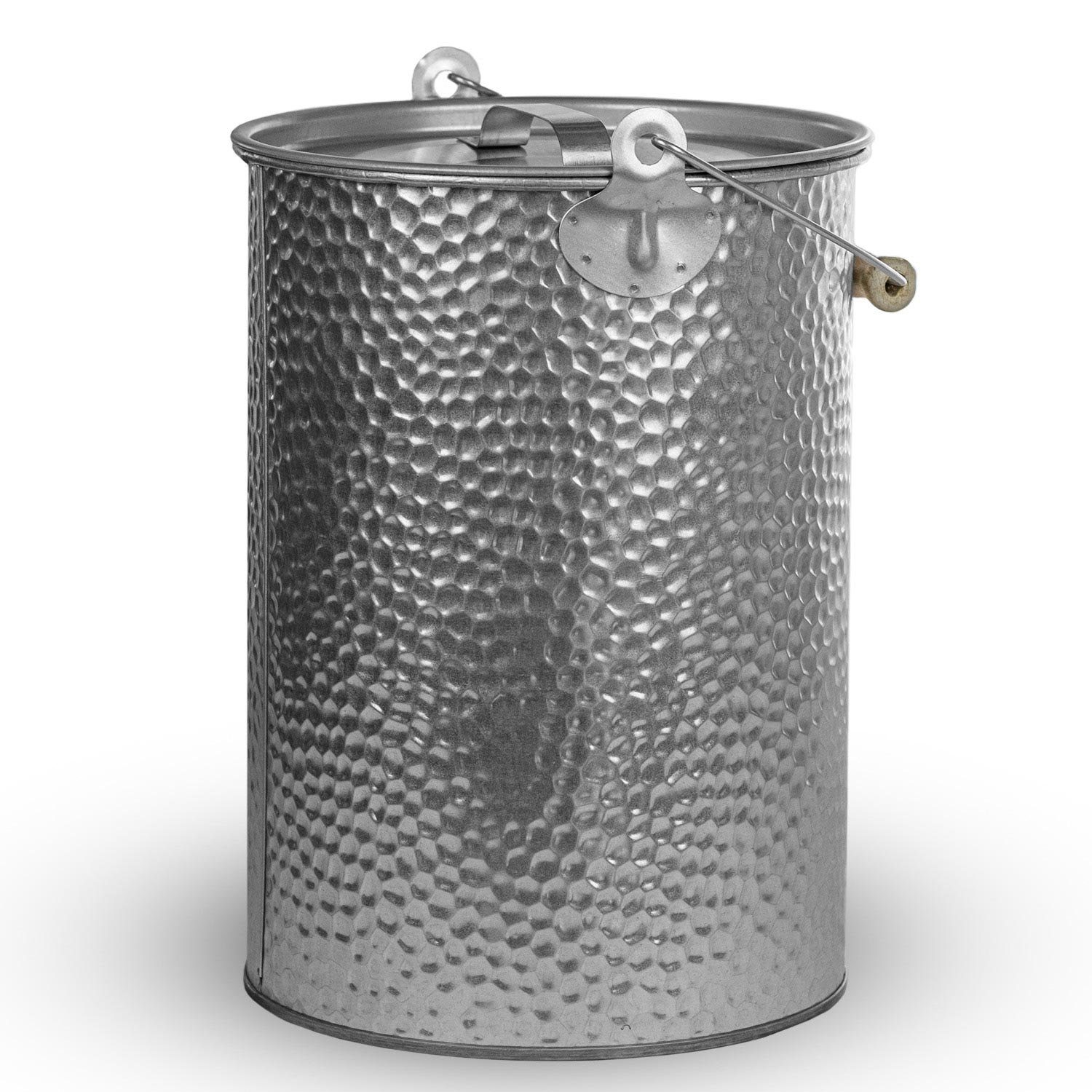 Landshop24 Mülleimer Eimer Metall Ascheeimer verzinkt gehämmert 13 Liter (Größe 1), Stahlblech gehämmert Eimer mit Deckel