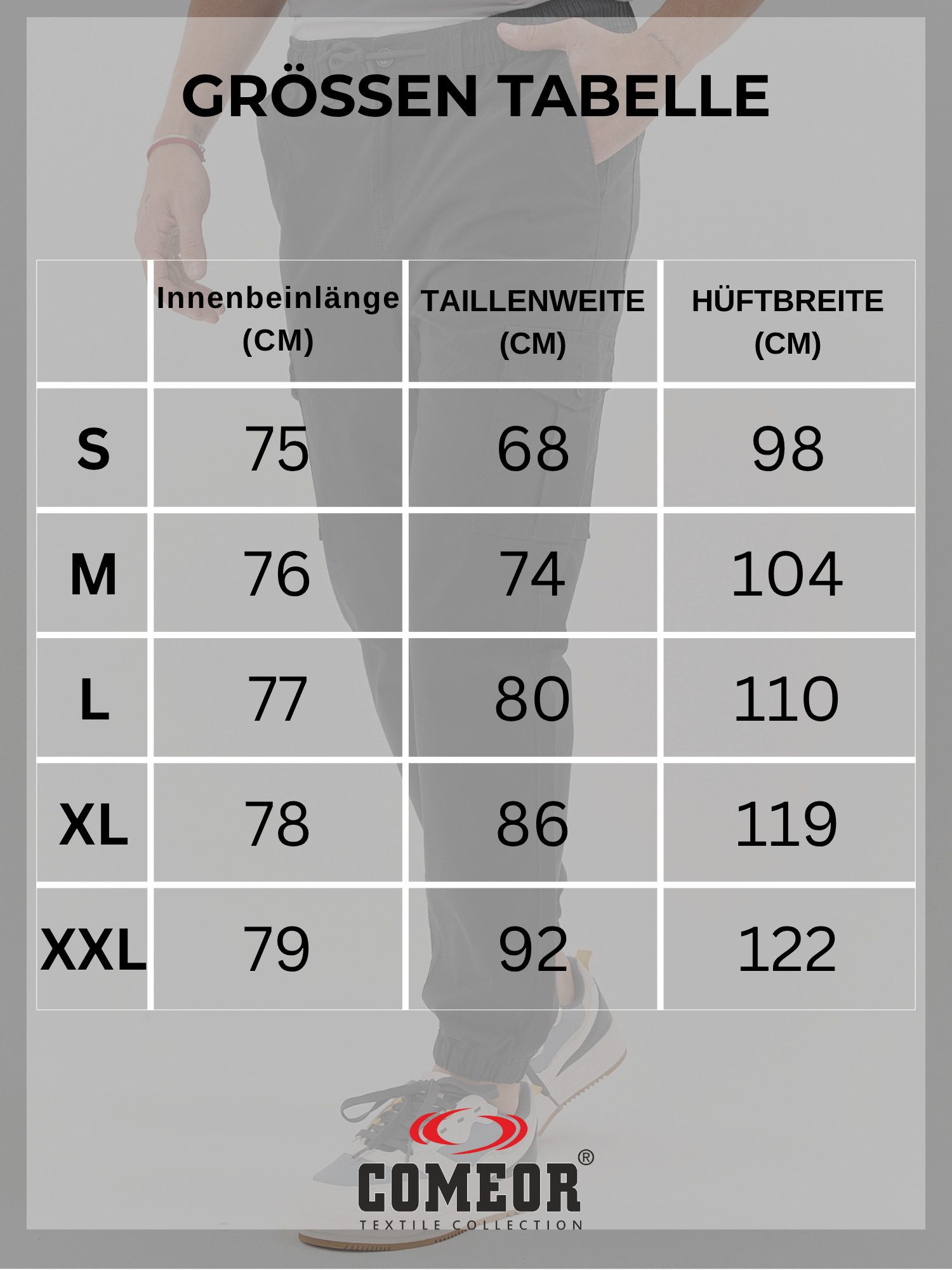 COMEOR Cargohose Herren Stretch Relaxed Fit mit 6 Taschen und Kordelzug Elastischer Beinabschluss, Kordelzug am Bund, Hoher Tragekomfort