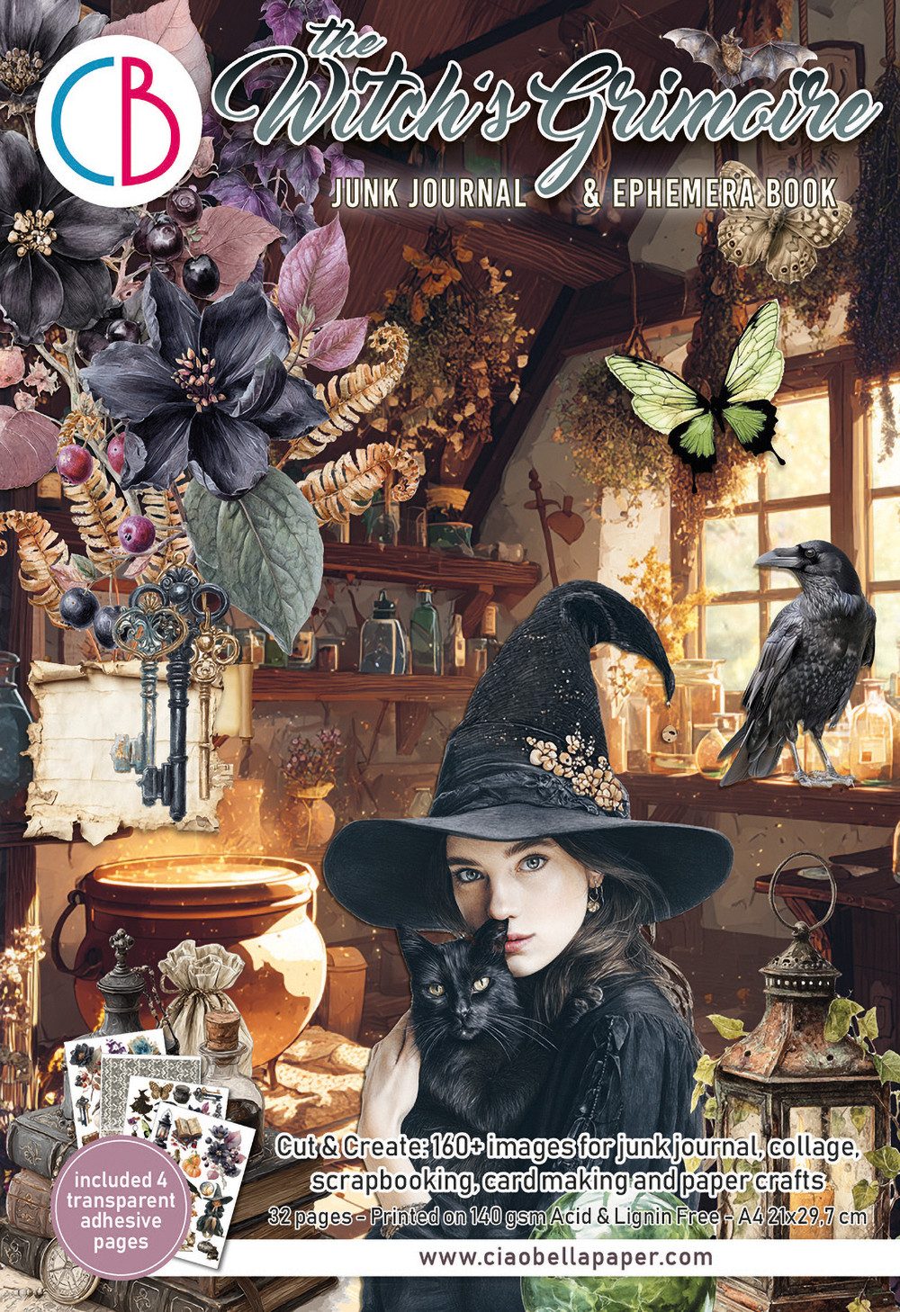 Ciao Bella Motivpapier Junk Journal & Ephemera Book The Witch's Grimoire, 16 Blatt