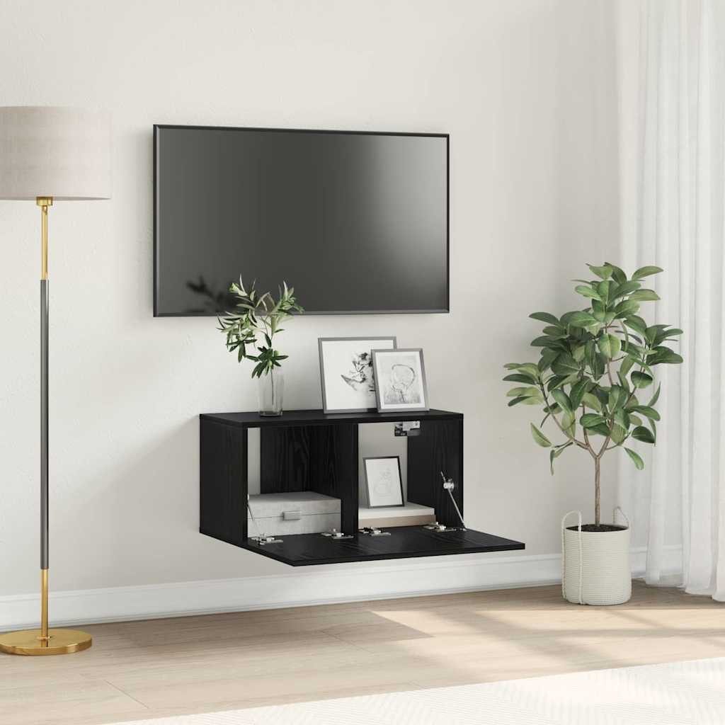 furnicato TV-Schrank Wandhalterung 60 x 30 x 30 cm Schwarz (1-St) Wandschrank mit integrierten Regalen und Kabelmanagement im Wohnzimmer