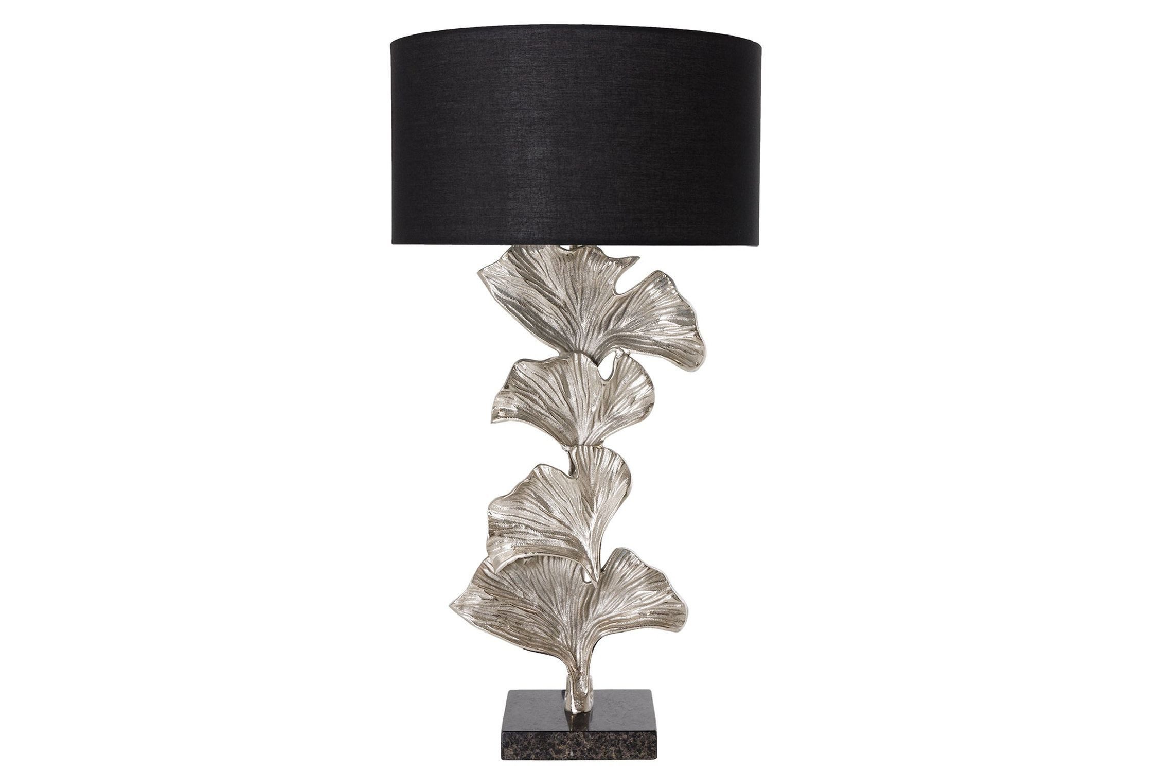 Licht-Erlebnisse Nachttischlampe SIMMONS, ohne Leuchtmittel, 90 cm hoch Stoff Metall Ginko Blätter in Silber Schwarz E27