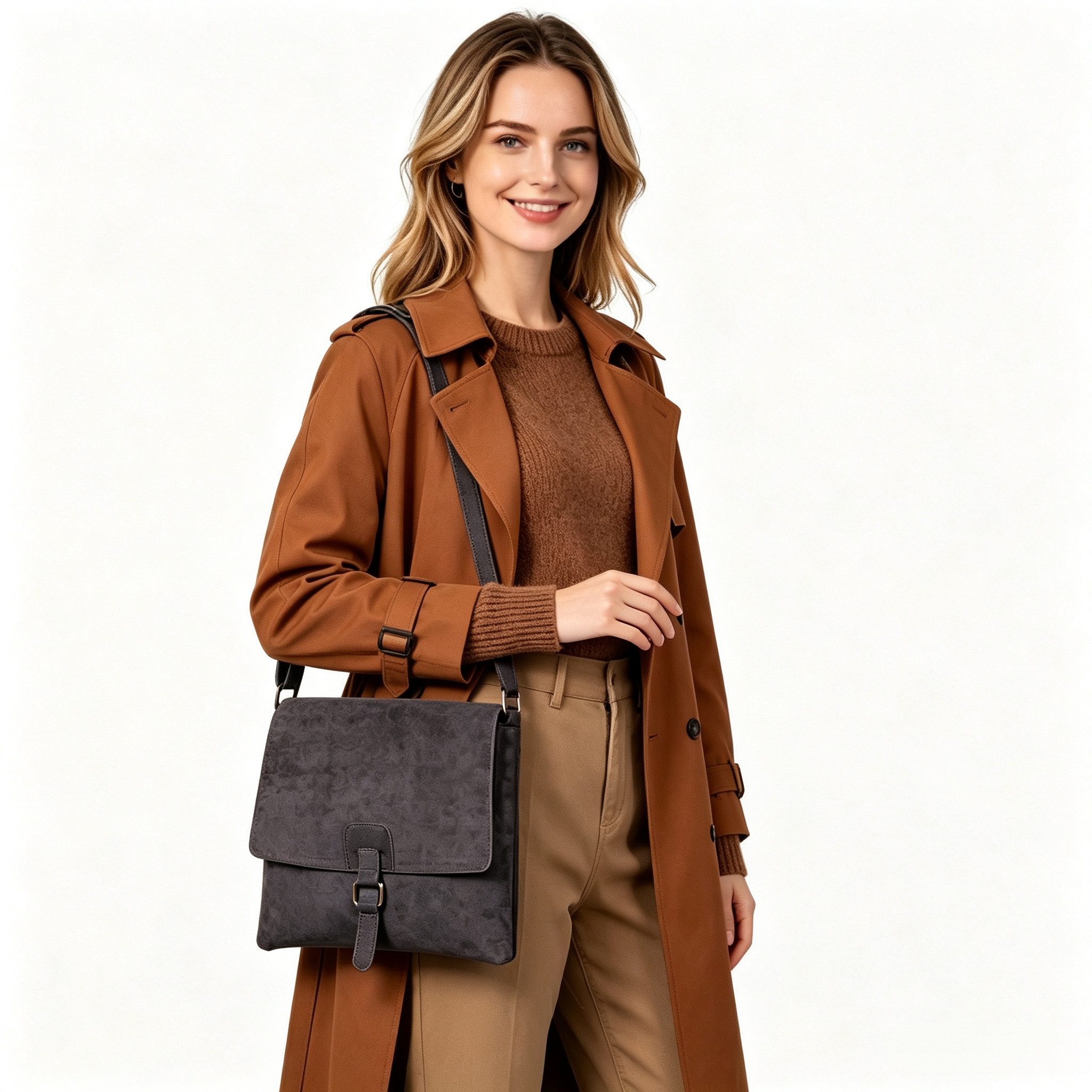 MIRROSI Umhängetasche Damen-Schultertasche Wildleder-Optik mit verstellbarem Riemen, Neue Kollektion Herbst/Winter 2026 – Bild 2 von 3