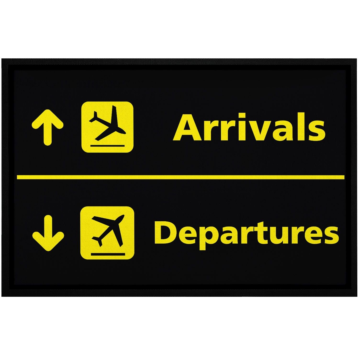 Fußmatte Fußmatte Flughafen Arrivals/Departures lustige Motive Geschenk Piloten rutschfest & waschbar Moonworks®