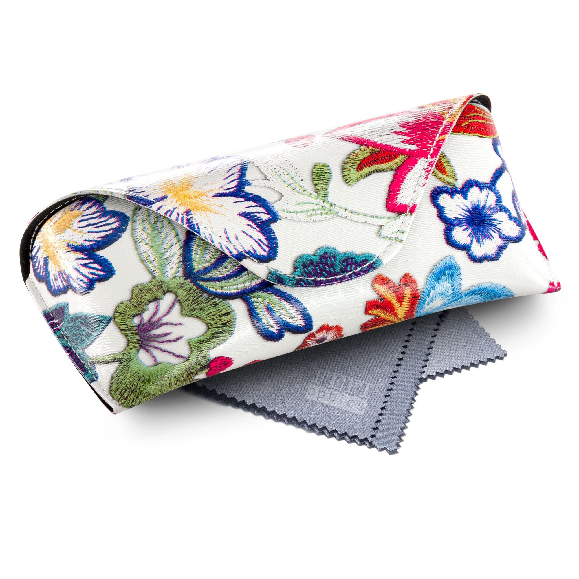 FEFI Brillenetui - blumiges Sonnenbrillen Etui, Set aus 1 Etui + hochwertigem Mikrofasertuch