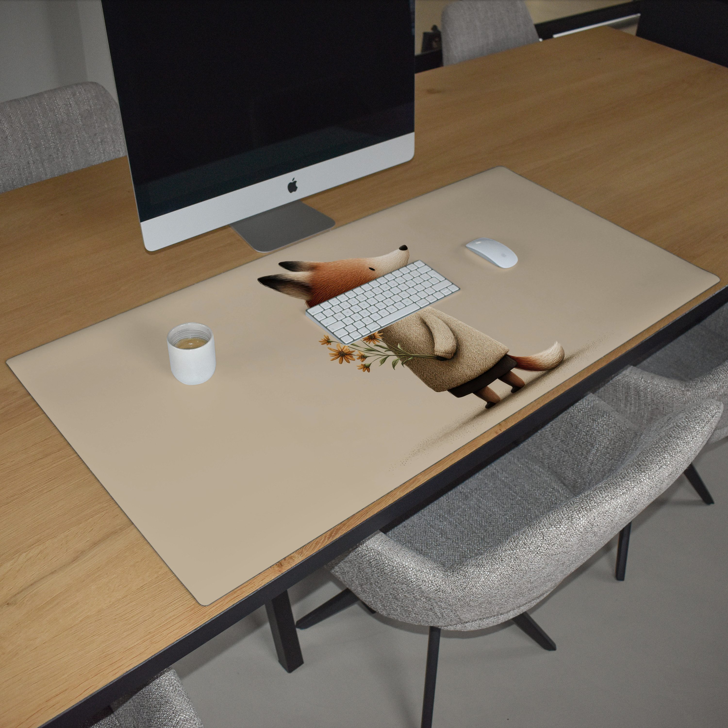 MuchoWow Gaming Mauspad Fuchs - Gelbe Blumen - Minimalistisch (1-St), Gaming Mauspad XXL, Schreibtischunterlage, Gaming Zubehör, 120x60 cm