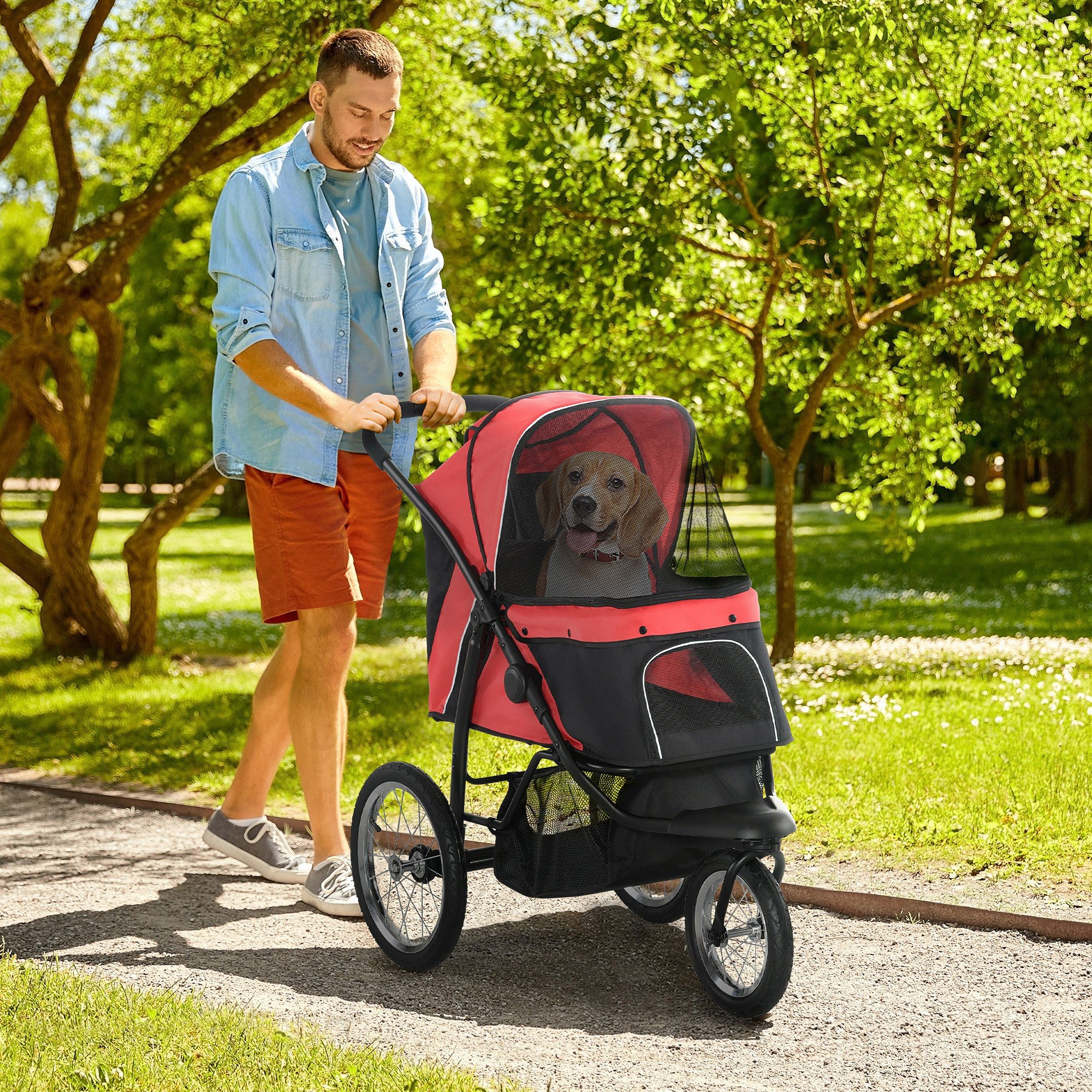 PawHut Hundebuggy Katzenwagen mit geländegängige Gummiräder Kissen Buggy, (Hundewagen, 1-tlg), für Hunde & Katzen bis 20 kg, Rot