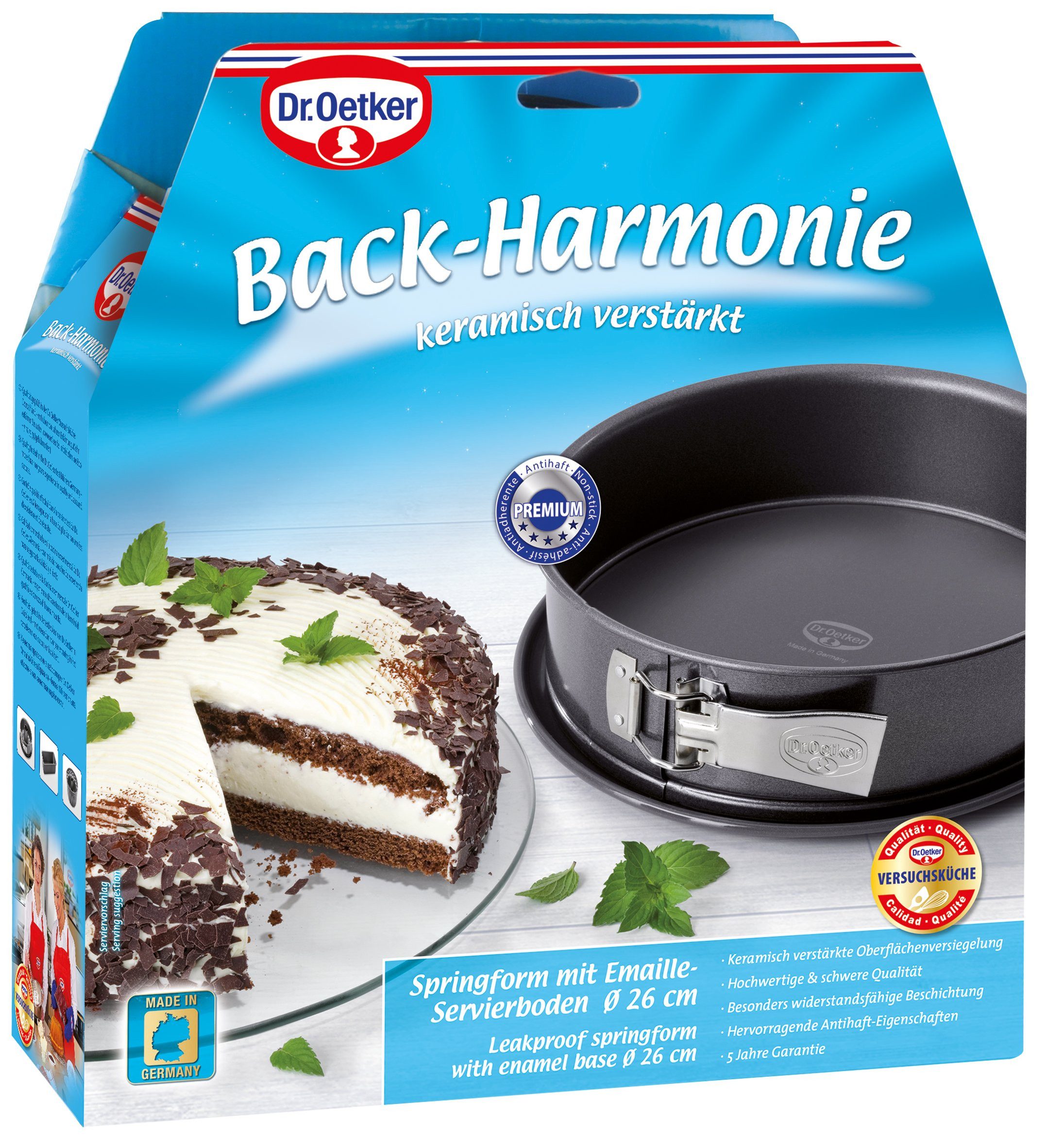 Dr. Oetker Küchenhelfer Springform Back-Harmonie, mit Emaille-Servierboden, Antihaft, schnittfest, auslaufsicher, Made in Germany