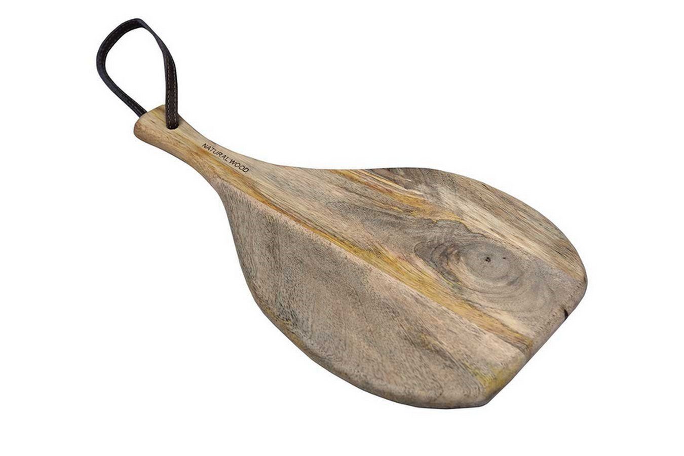 daslagerhaus living Buttermesser Schneidebrett Holz natur oval l 37 Holzbrettchen, massiv Holz, organische Form, mit Griff und Lederband