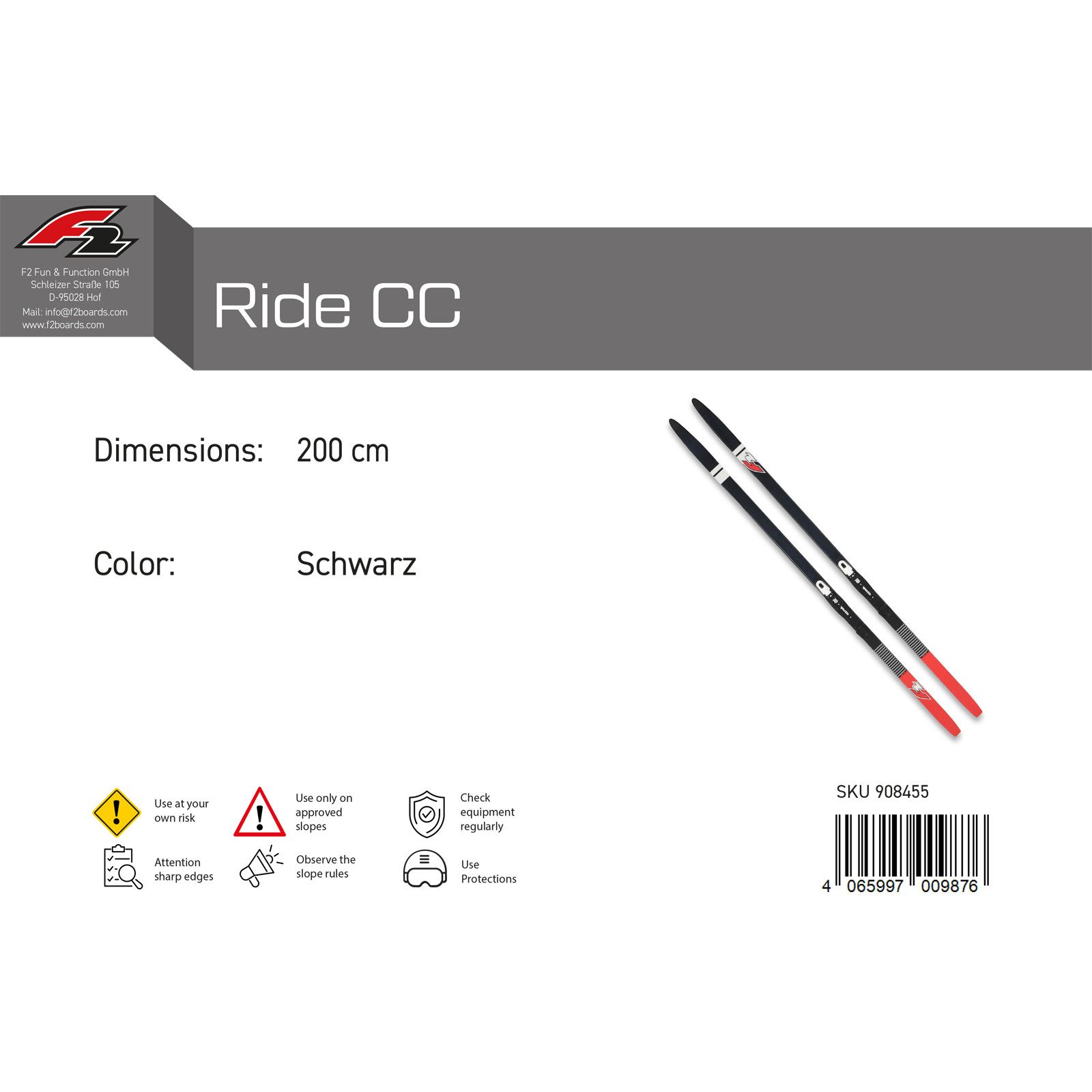 F2 Ski F2 Langlaufski Ride CC 200 cm Schwarz 2024/25