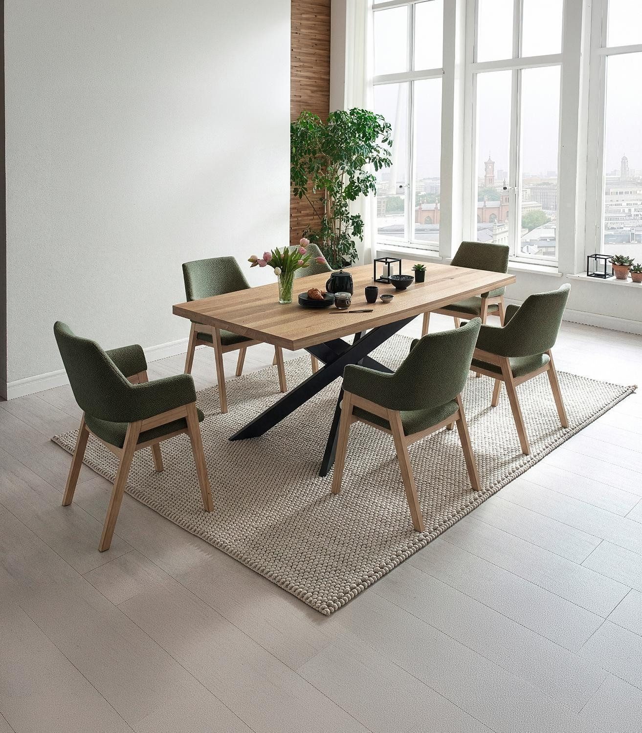 MCA furniture Esszimmerstuhl BATUMI, Olivgrün, Braun, Wildeiche massiv, Stoff (1 St), B 60 x H 87 x T 59 cm