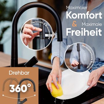 Rosenhahn & Söhne Küchenarmatur Sylt 100 Küchenarmatur Pflegeleicht, 360° drehbar, Herausziehbare Brause, langlebig