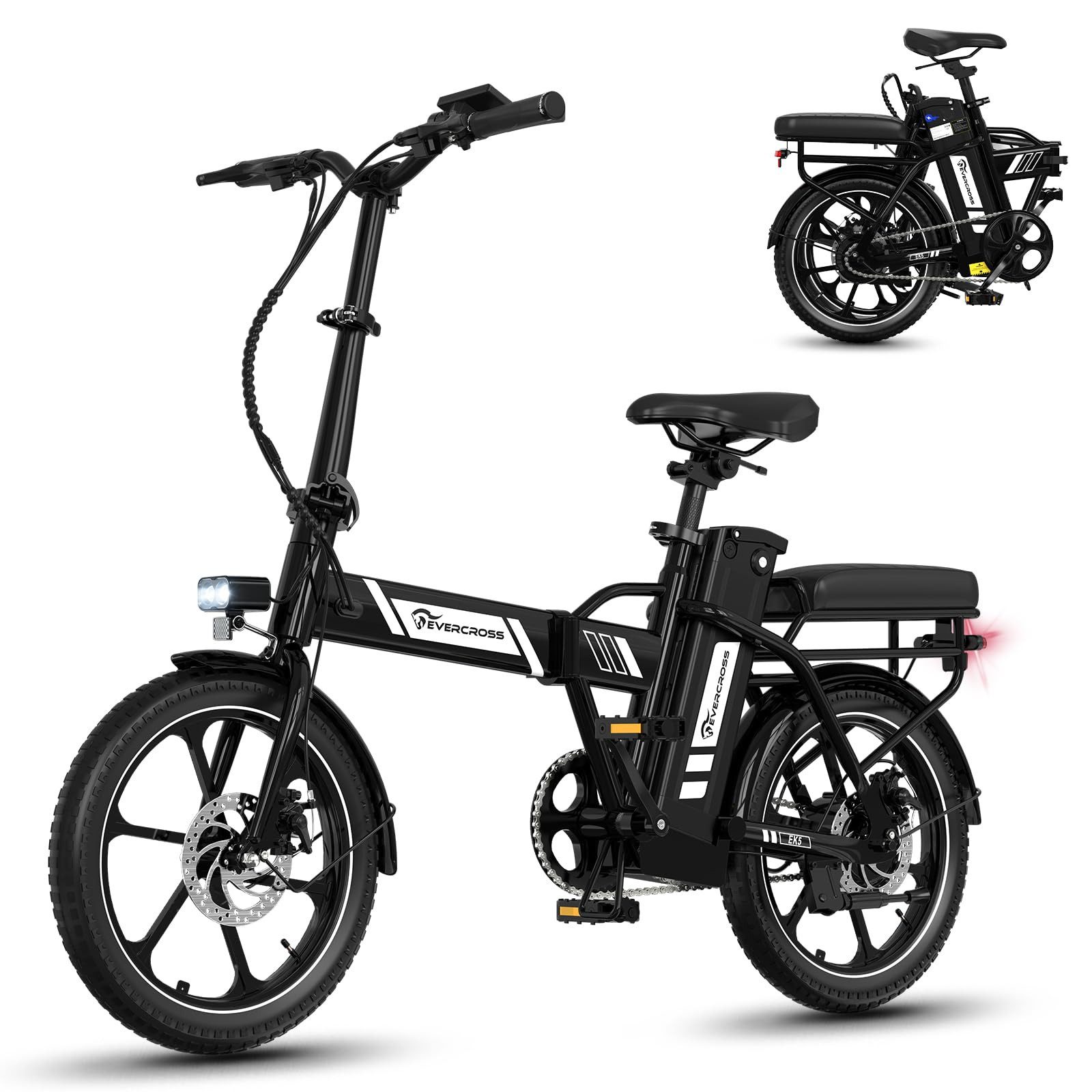 EVERCROSS TECH E-Bike EK5 Faltbares E-Fahrrad,Pedelec, 36V 13AH, Heckmotor, 468 Wh, Heckmotor, 15/20/25 KM/H, bis 35-60km, ebike Herren/Damen