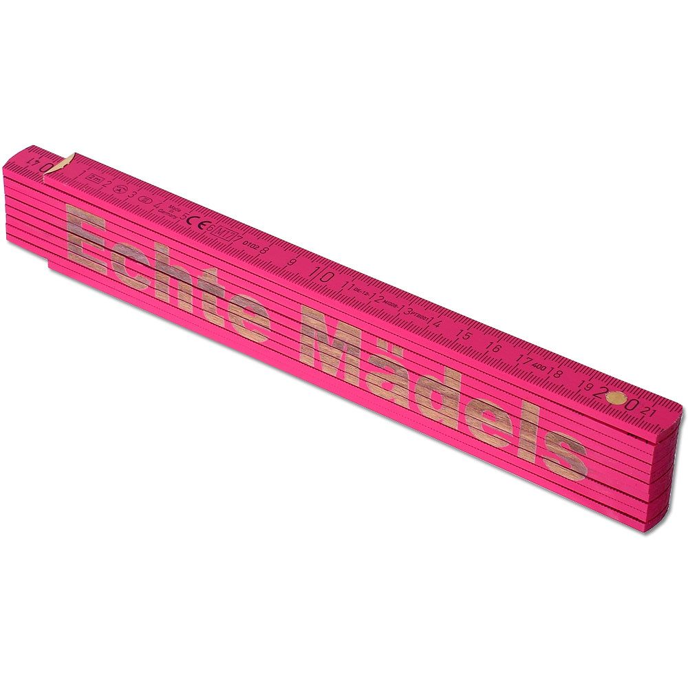 TE-Trend Zollstock Pink 2 Meter Maßstab Gliedermaßstab Gravur Echte Mädels, 90° Rasterung und Winkelmesser