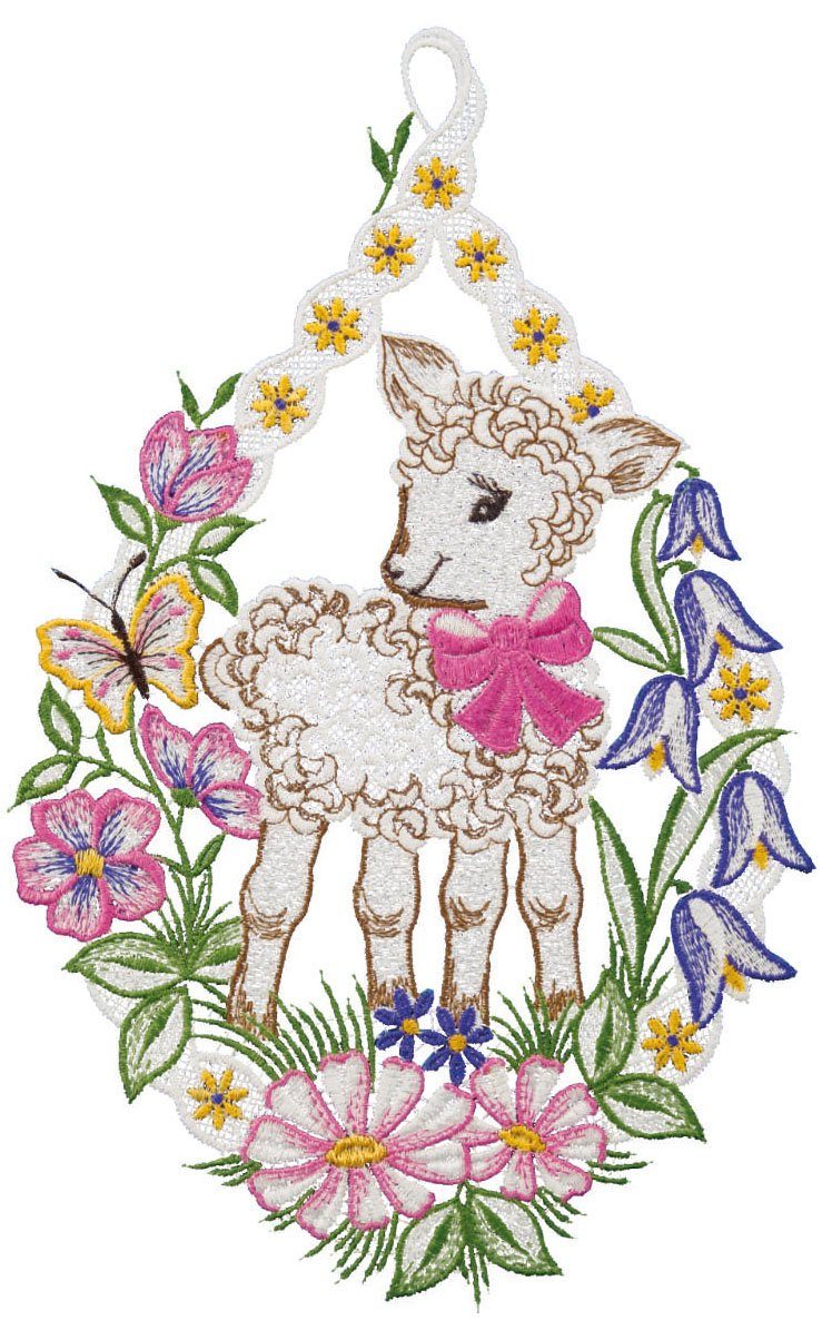 W. Reuter & Sohn - Plauener Spitze® Fensterbild Osterlämmchen, Made in Germany