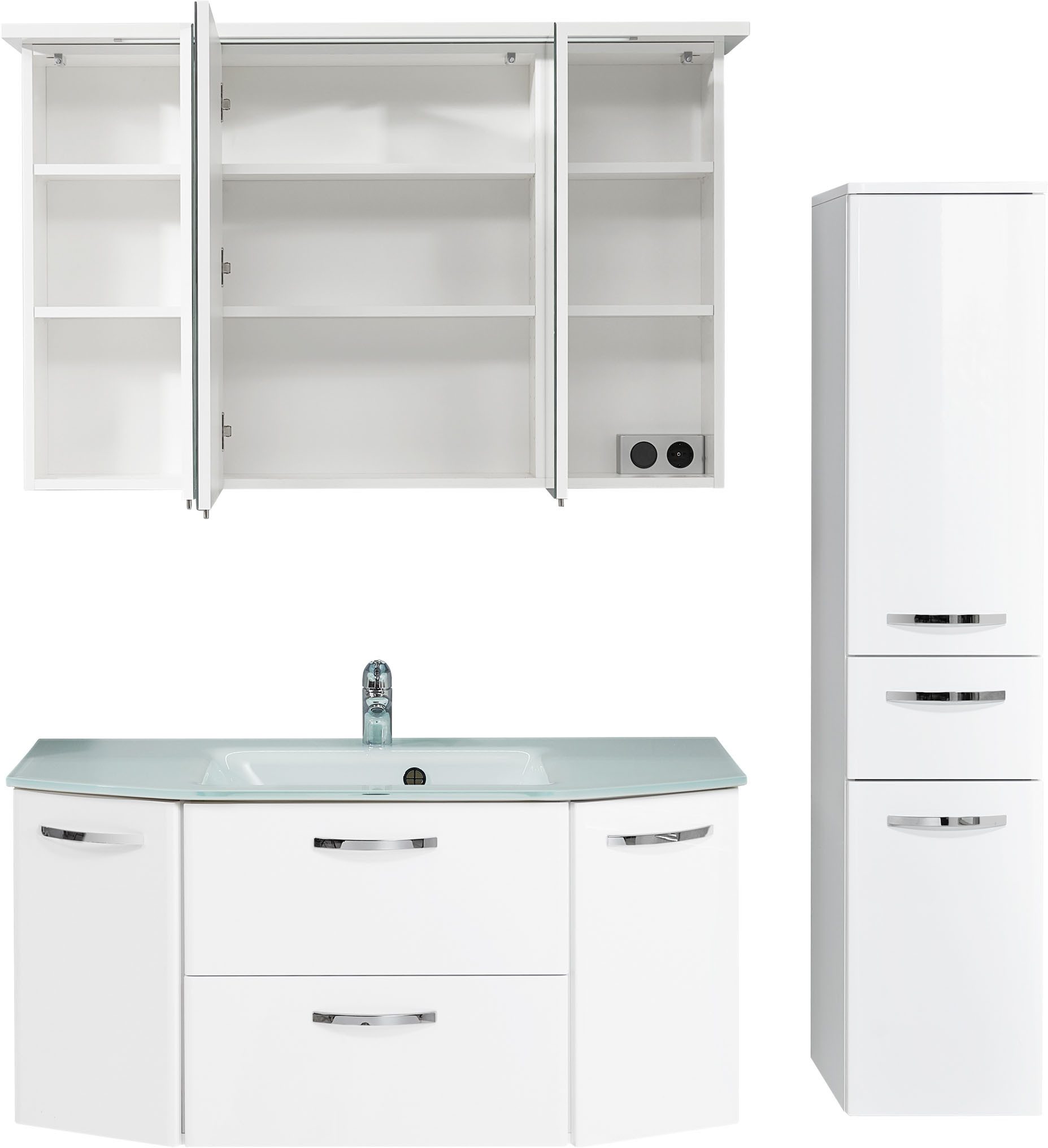 Saphir Badmöbel-Set Quickset 326, 4-teilig, mit Glaswaschtisch, (4-St), Badezimmer-Set mit Midischrank in Weiß Glanz