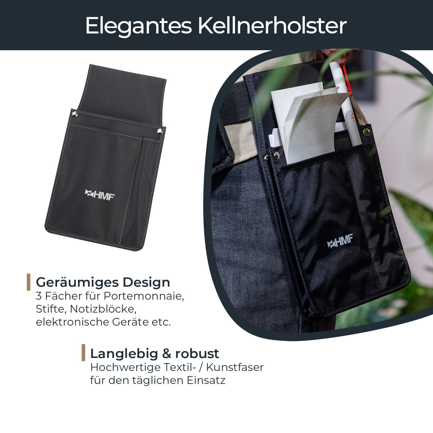 HMF Kellnerbörse Kellnertaschen Halfter, Holster für Kellnerbörsen, 14 x 26 x 5,5 cm, Schwarz