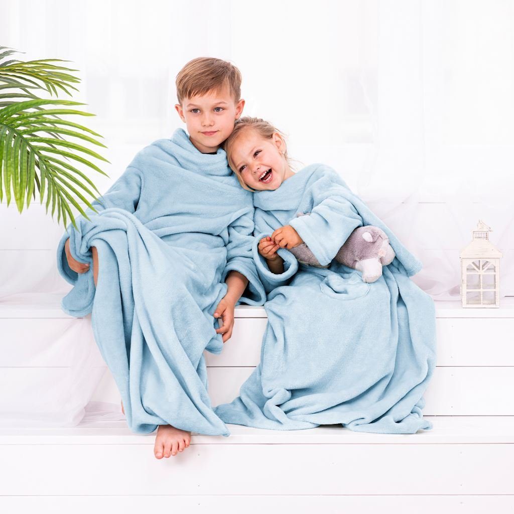 Tagesdecke Ärmeldecke Lazy Kids - TV Blanket mit Ärmeln, DecoKing, Tragbare Kuscheldecke für Kinder baby blue