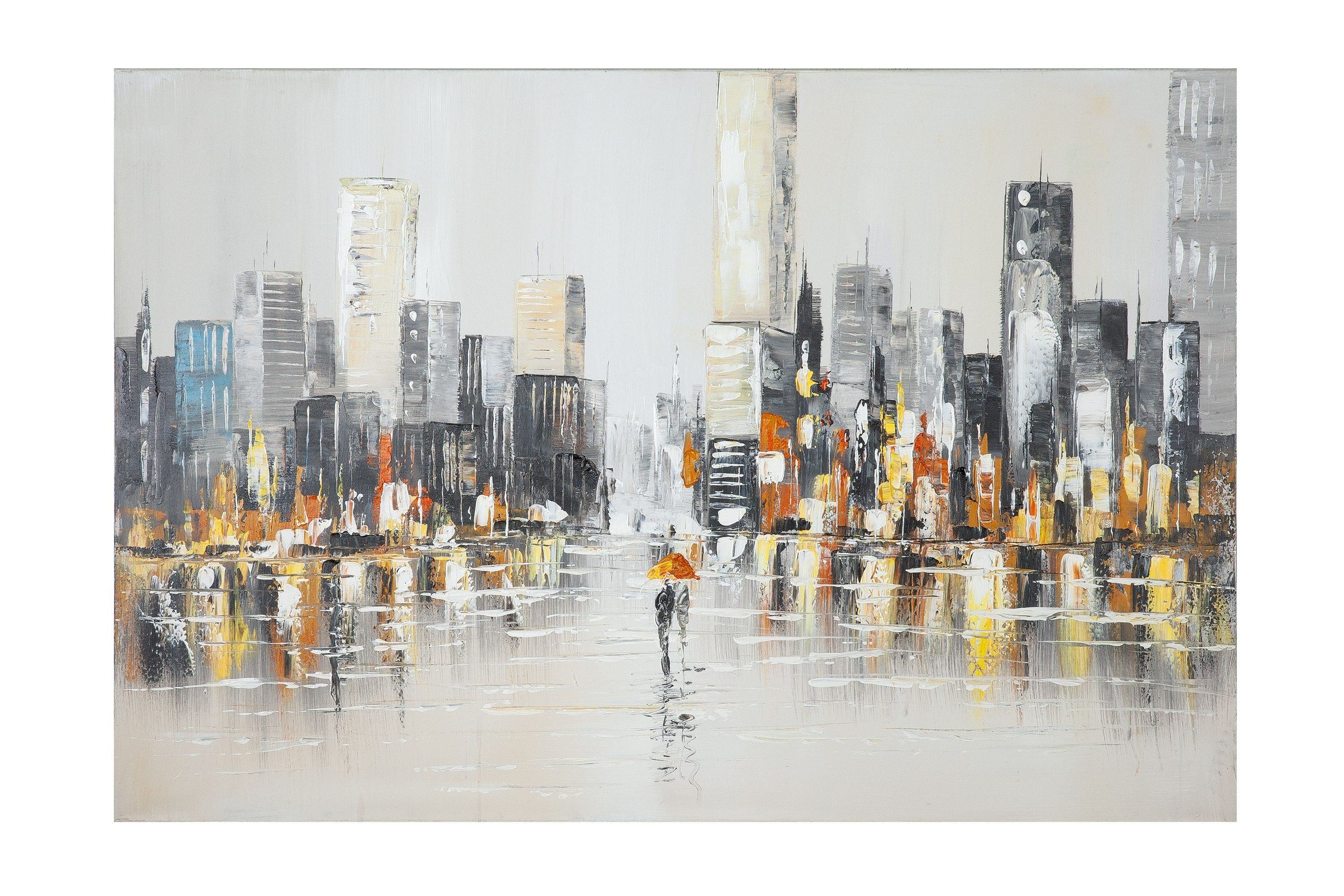 GILDE Bild GILDE Gemälde Rainy Metropolis - gold-grau - H. 80cm x B. 120cm