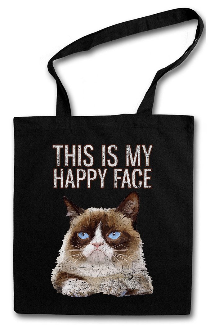 Beuteltasche This Is My Happy Face Stofftasche Grumpy Katze Gesicht Cat Smile