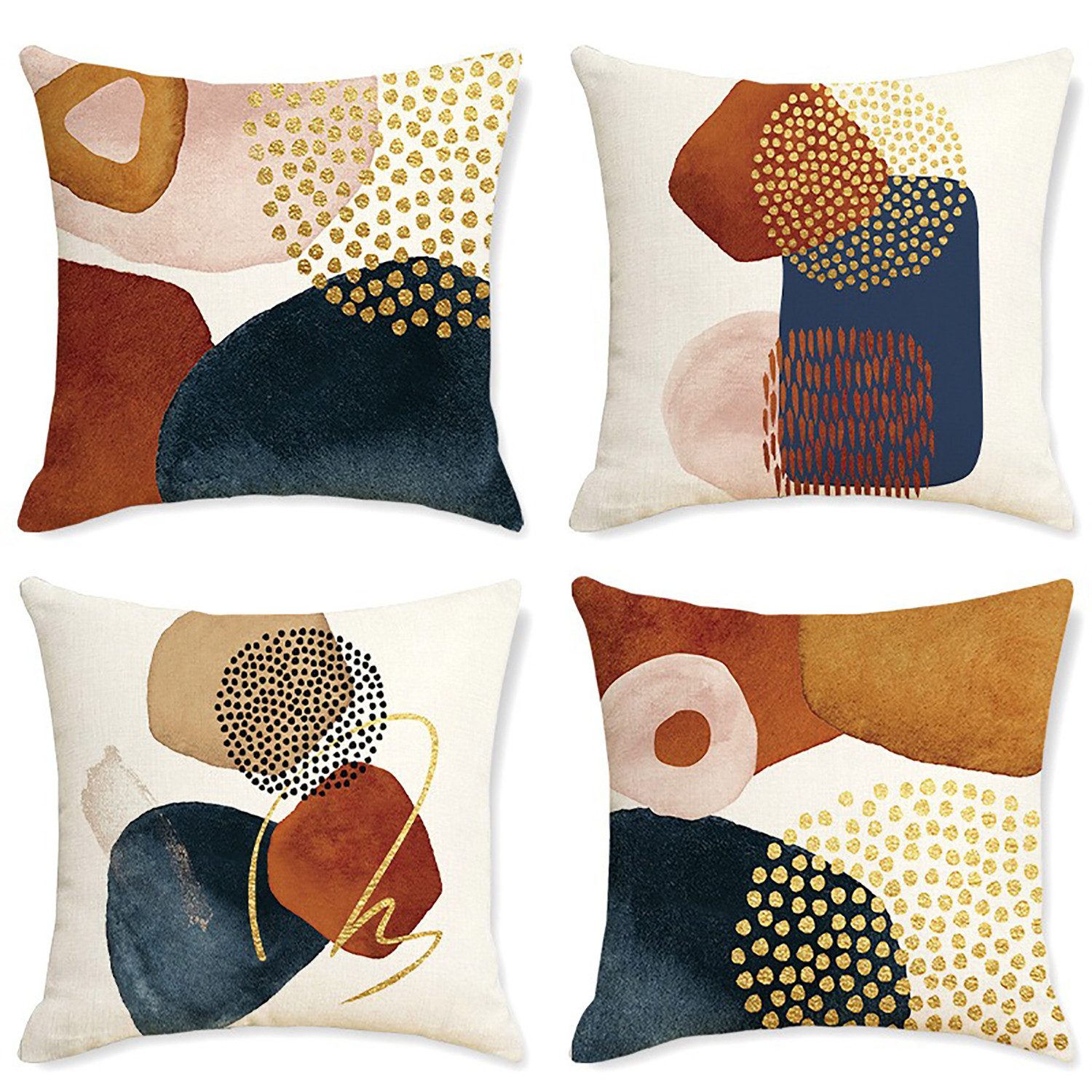 Kissenbezug 45x45cm 4er set Kissenhüllen Boho Kissenbezüge Modern Abstrakt Kunst