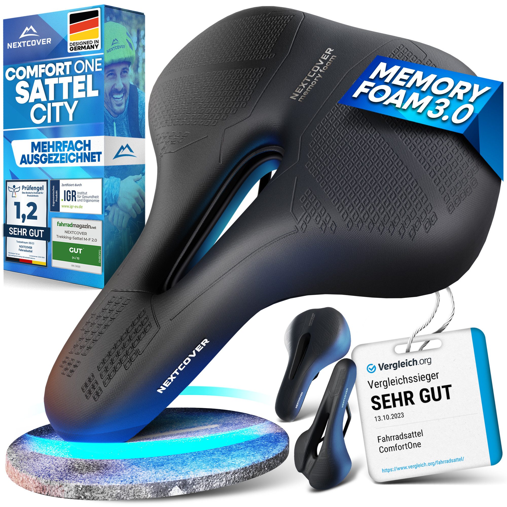 Nextcover Fahrradsattel Fahrradsattel ComfortOne mit Memory Foam 3.0