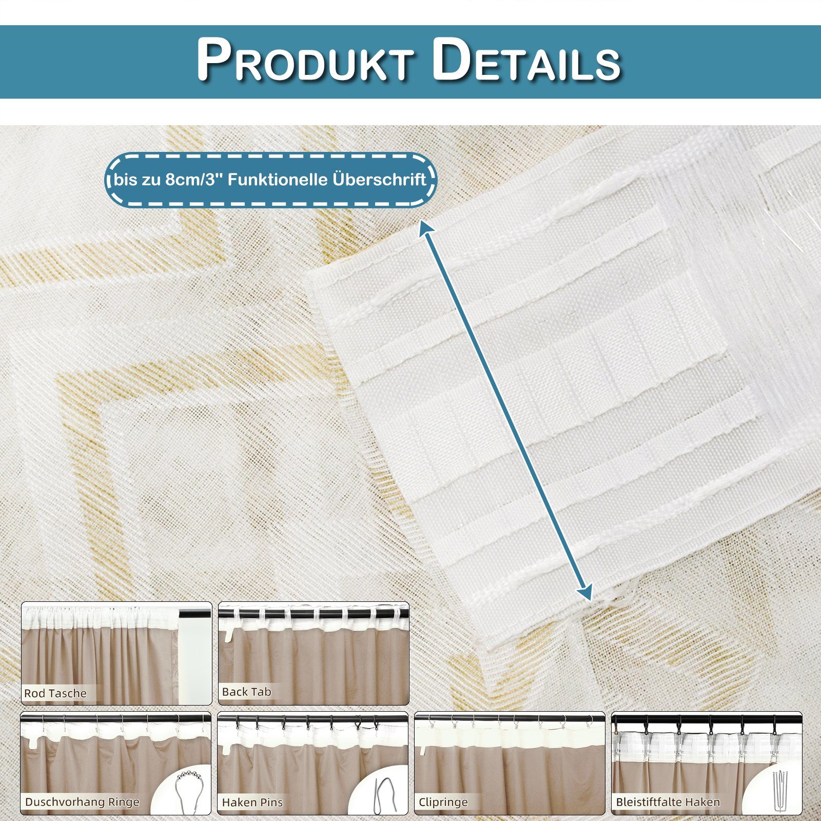 Sunicol Gardine Voile Gardine, Transparent, Weiß Sheer Geometrische Vorhäng günstig online kaufen