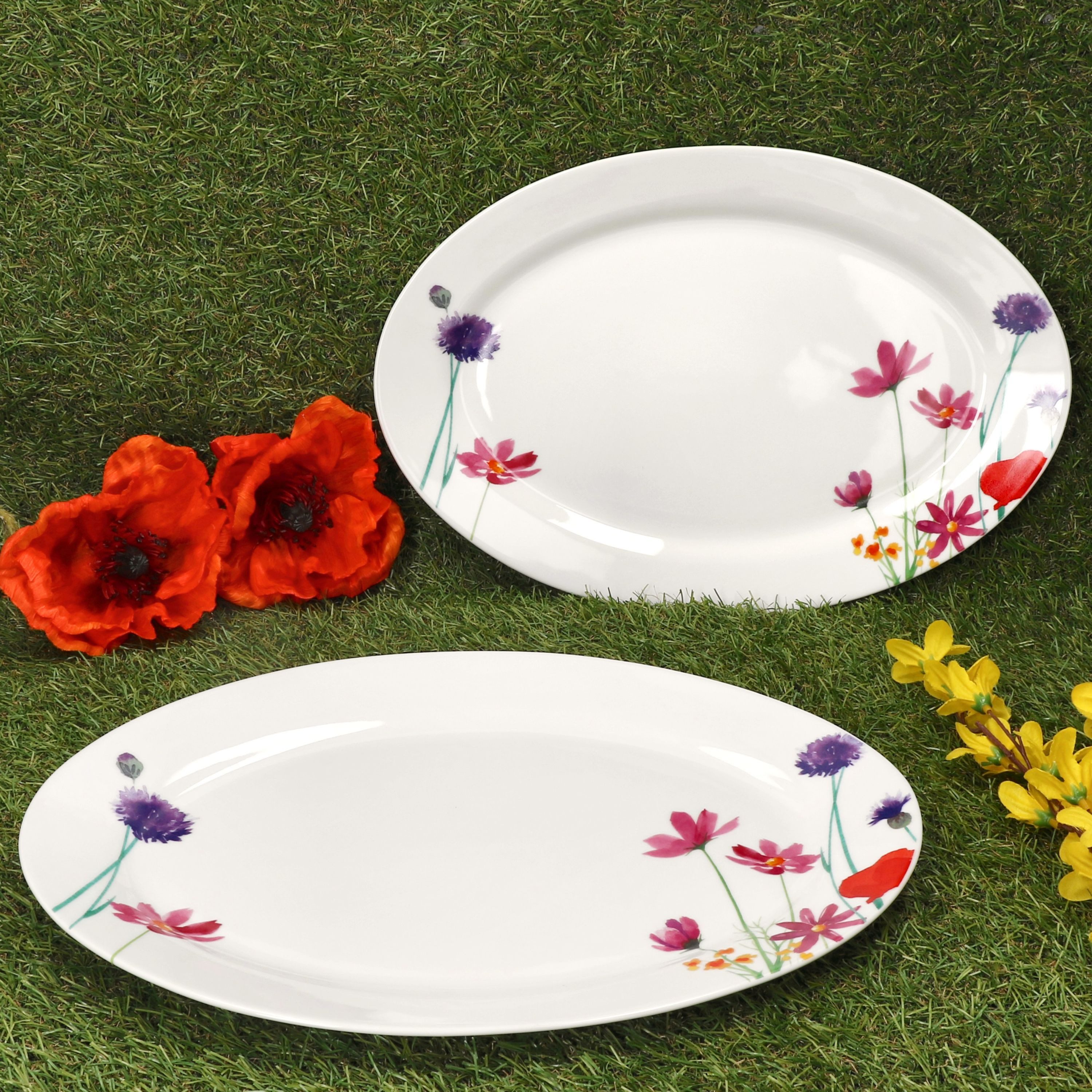 MamboCat Servierplatte Marie Servierplatte oval Porzellan 35,5x24,3cm Blumen Grill-Teller, Porzellan