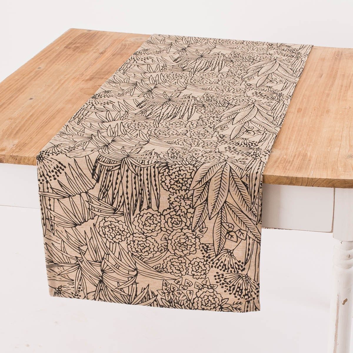 SCHÖNER LEBEN. Tischläufer Orphee Botanics Leinenlook natur schwarz 40x160cm von, handmade