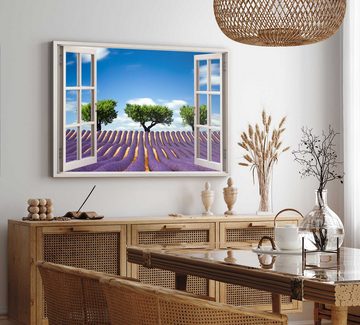 Sinus Art Leinwandbild Wandbild 120x80cm Fensterbild Lavendelfeld Lavendel Violett Natur blau, (1 St)