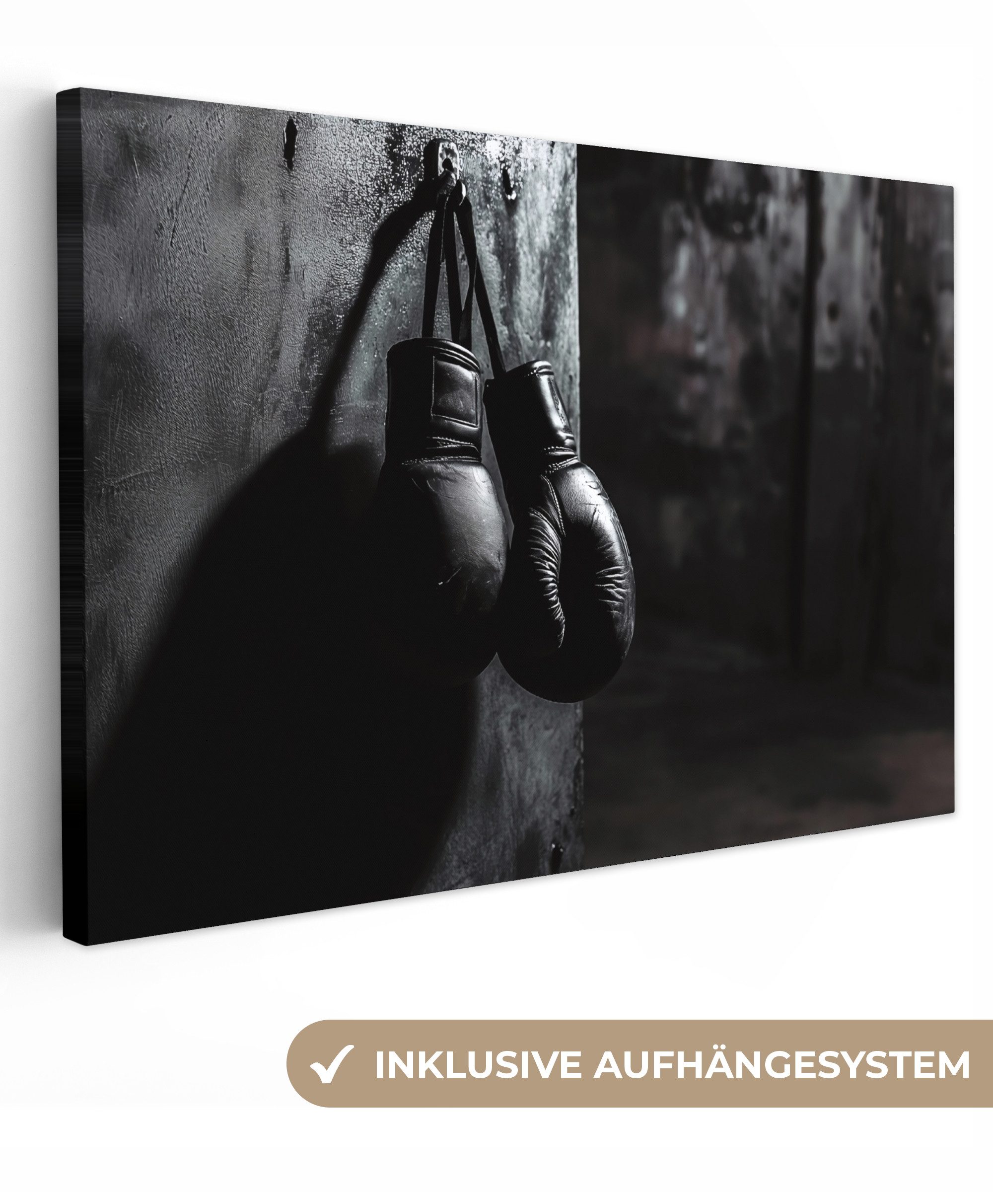 OneMillionCanvasses® Leinwandbild Boxhandschuhe - Wand - Dunkel - Schwarz, günstig online kaufen