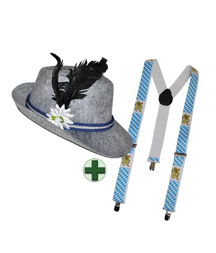 Karneval-Klamotten Kostüm Bayernhut Herren Edelweiß mit Hosenträger Bayern, Accessoires für Oktoberfest